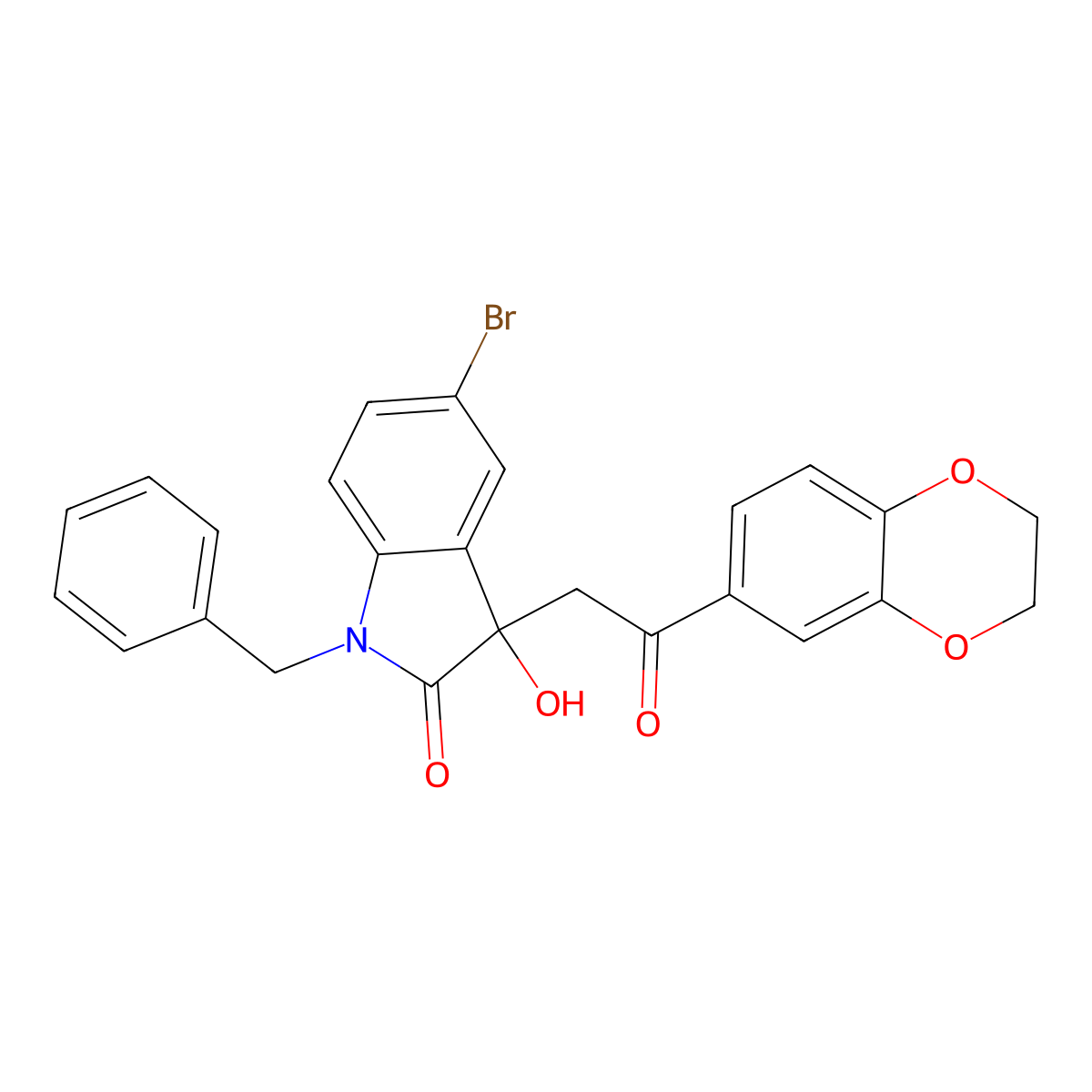 1-benzyl-5-bromo-3-[2-(2,3-dihydro-1,4-benzodioxin-6-yl)-2-oxoethyl]-3-hydroxy-1,3-dihydro-2H-indol-2-one molecular structure, CAS 717834-22-5