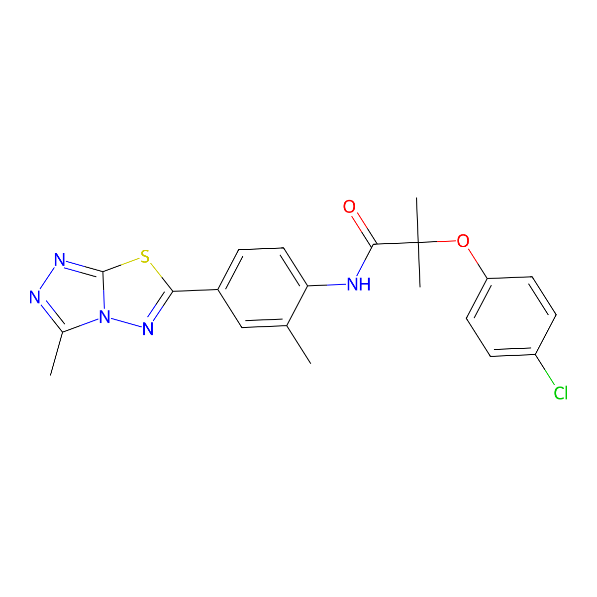2-(4-chlorophenoxy)-2-methyl-N-[2-methyl-4-(3-methyl[1,2,4]triazolo[3,4-b][1,3,4]thiadiazol-6-yl)phenyl]propanamide molecular structure, CAS 717834-68-9