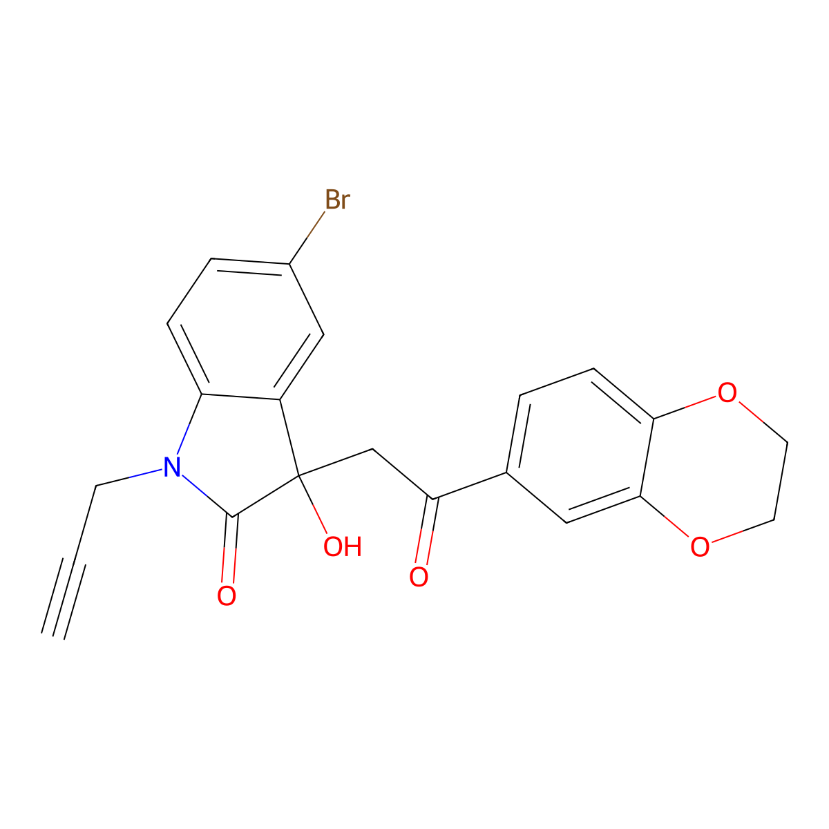 5-Bromo-3-[2-(2,3-dihydro-1,4-benzodioxin-6-yl)-2-oxoethyl]-3-hydroxy-1-prop-2-ynylindol-2-one molecular structure, CAS 717834-74-7