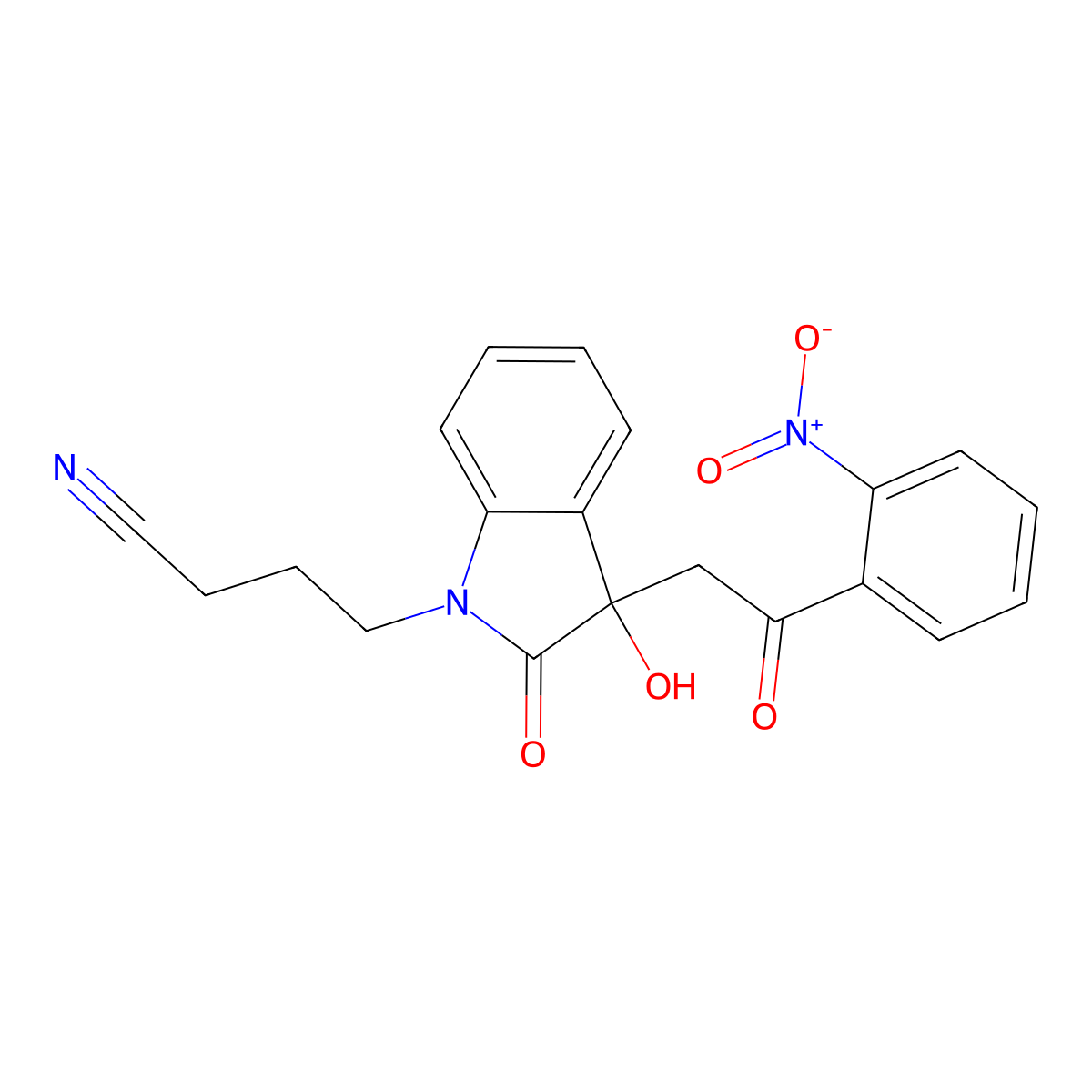 4-{3-hydroxy-3-[2-(2-nitrophenyl)-2-oxoethyl]-2-oxo-2,3-dihydro-1H-indol-1-yl}butanenitrile molecular structure, CAS 717835-11-5