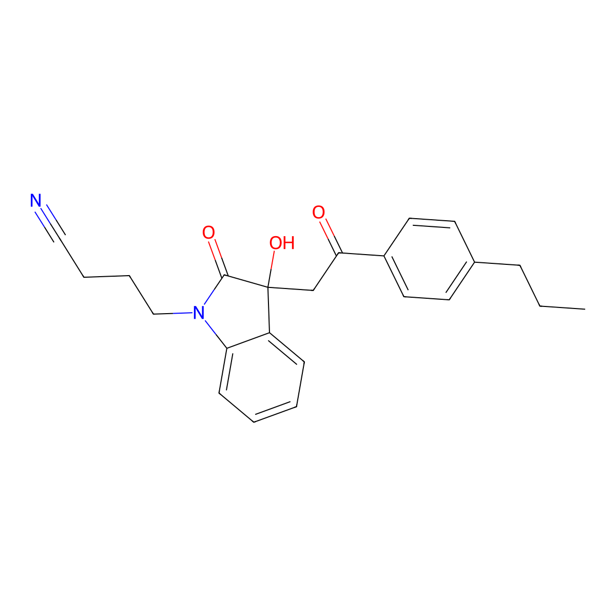 4-[3-Hydroxy-2-oxo-3-[2-oxo-2-(4-propylphenyl)ethyl]indol-1-yl]butanenitrile molecular structure, CAS 717835-31-9