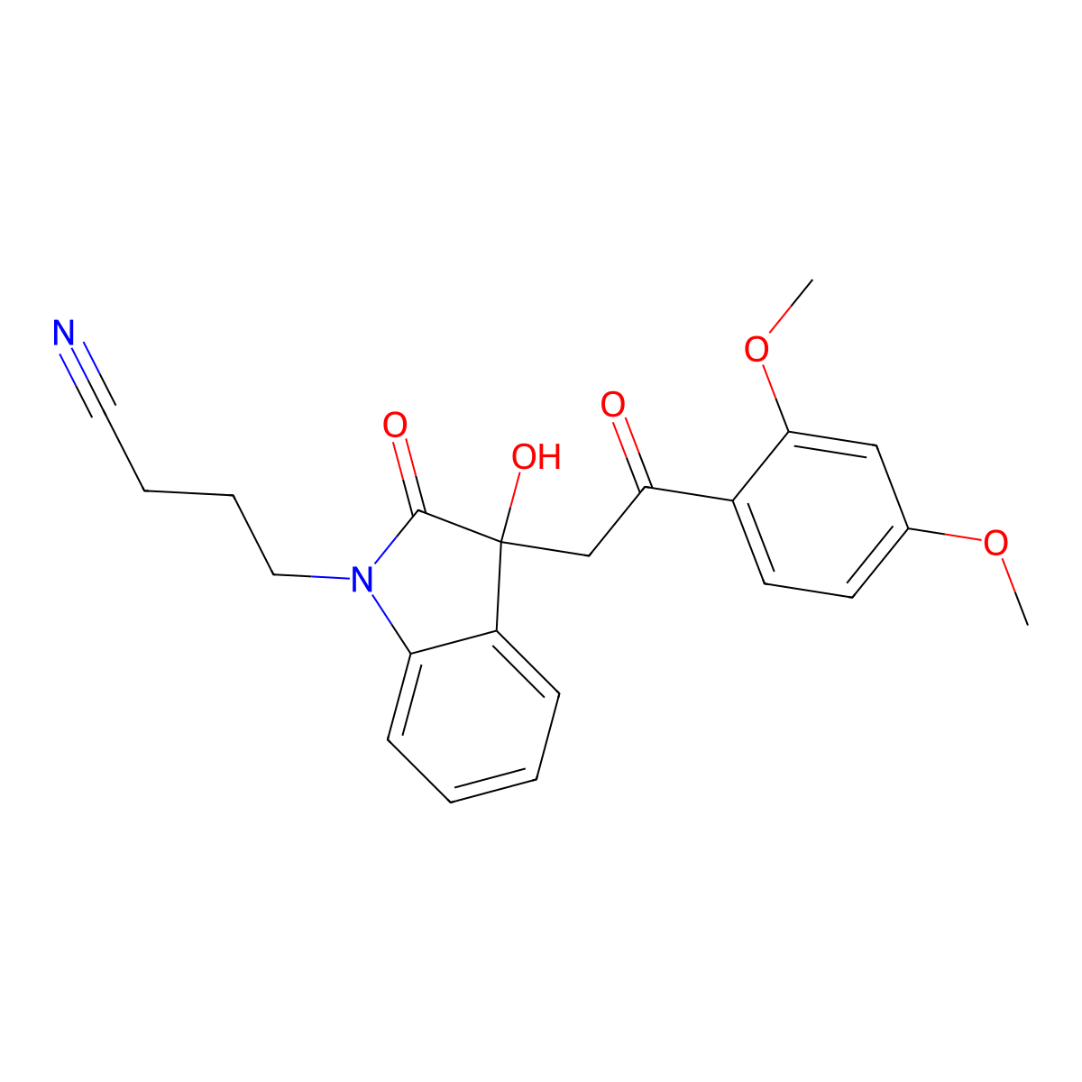 4-{3-[2-(2,4-dimethoxyphenyl)-2-oxoethyl]-3-hydroxy-2-oxo-2,3-dihydro-1H-indol-1-yl}butanenitrile molecular structure, CAS 717835-50-2