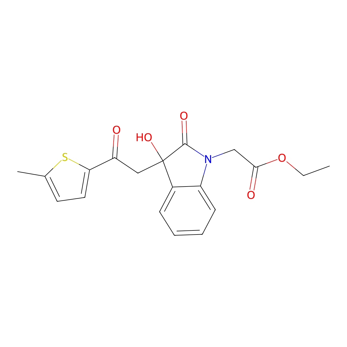 ethyl {3-hydroxy-3-[2-(5-methylthiophen-2-yl)-2-oxoethyl]-2-oxo-2,3-dihydro-1H-indol-1-yl}acetate molecular structure, CAS 717835-69-3