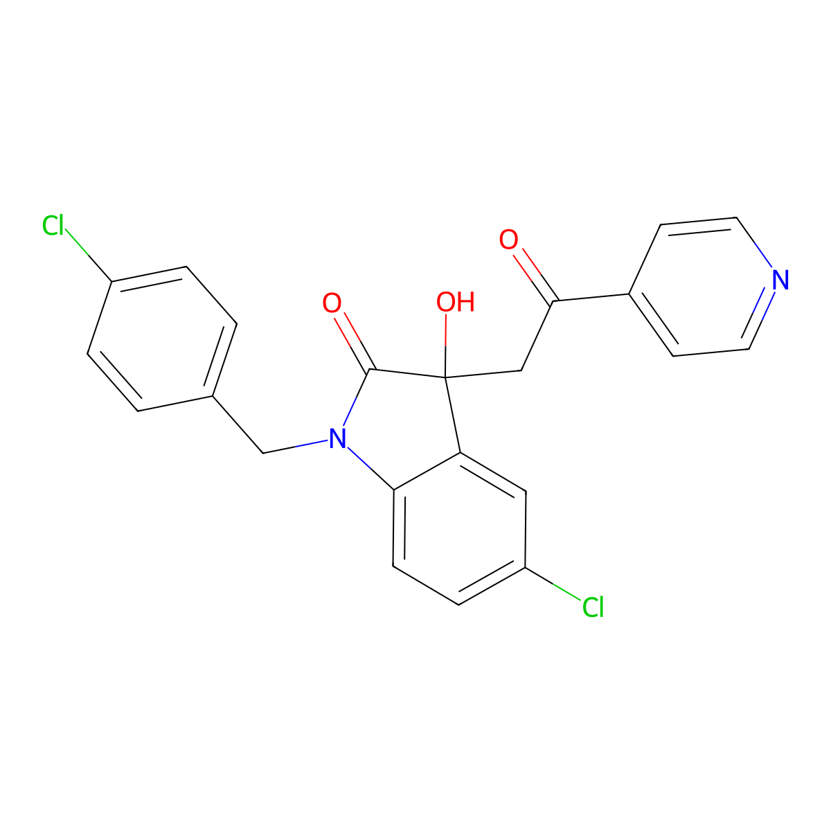 5-Chloro-1-[(4-chlorophenyl)methyl]-3-hydroxy-3-(2-oxo-2-pyridin-4-ylethyl)indol-2-one molecular structure, CAS 717836-00-5