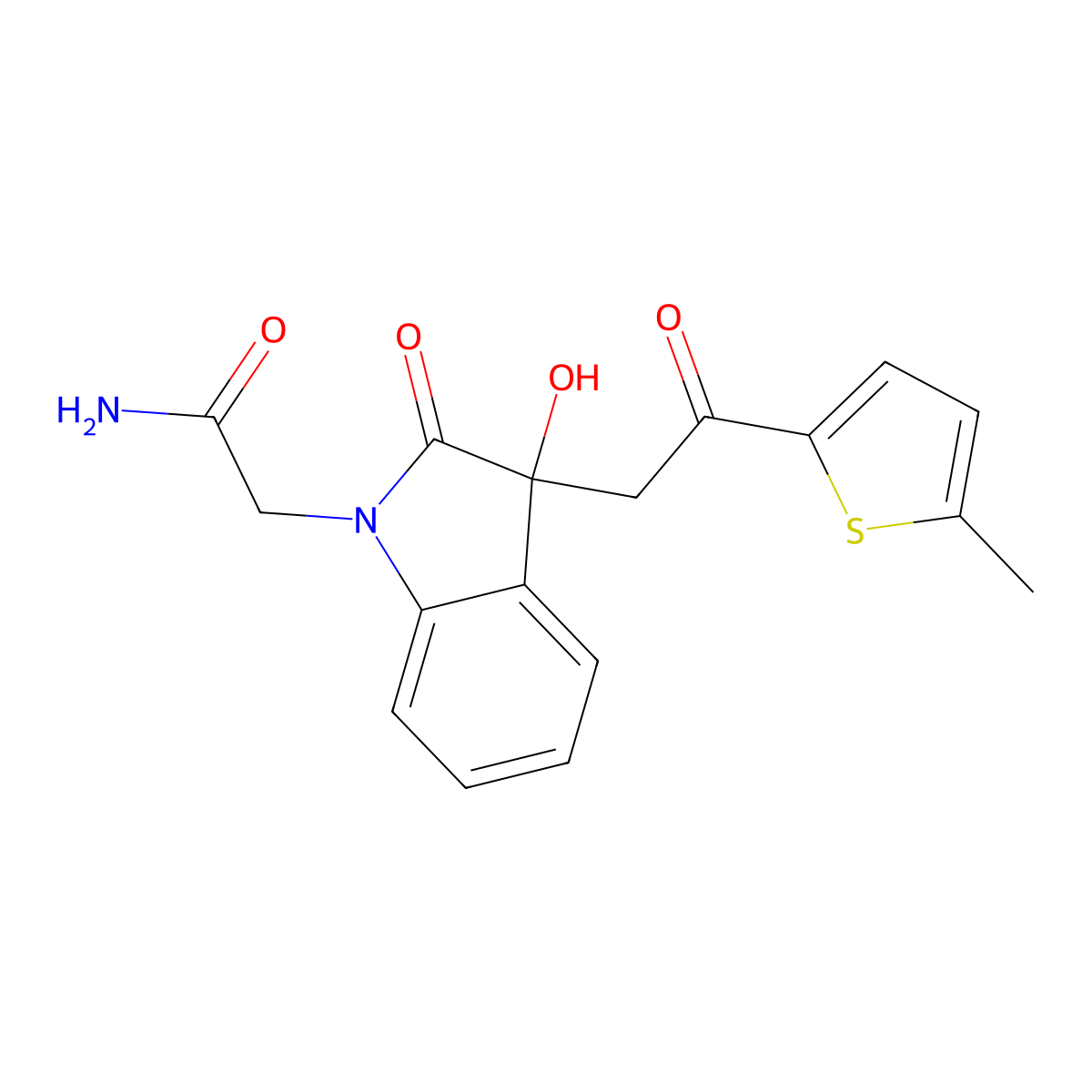 2-[3-Hydroxy-3-[2-(5-methylthiophen-2-yl)-2-oxoethyl]-2-oxoindol-1-yl]acetamide molecular structure, CAS 717836-05-0