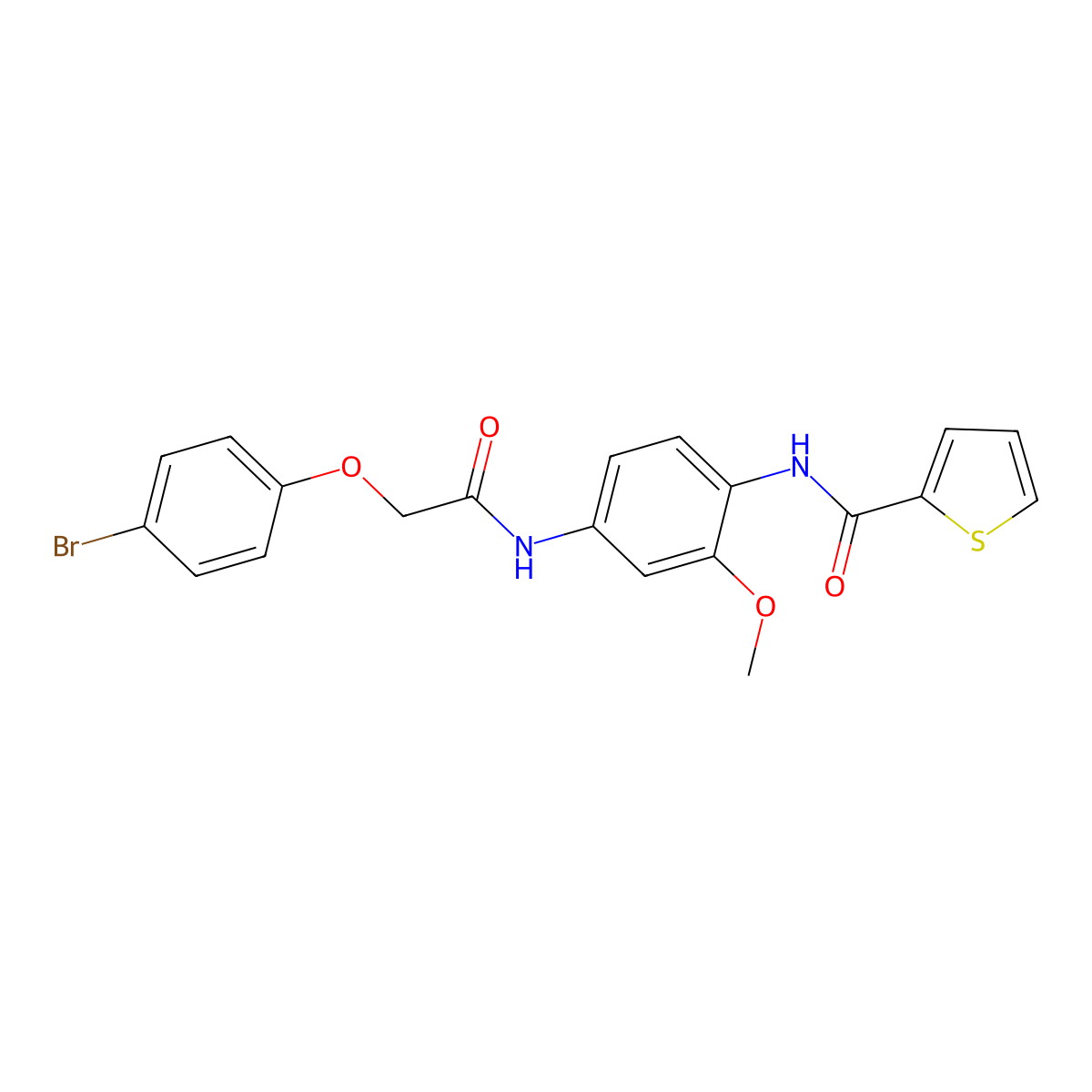 N-[4-[[2-(4-bromophenoxy)acetyl]amino]-2-methoxyphenyl]thiophene-2-carboxamide molecular structure, CAS 717836-35-6