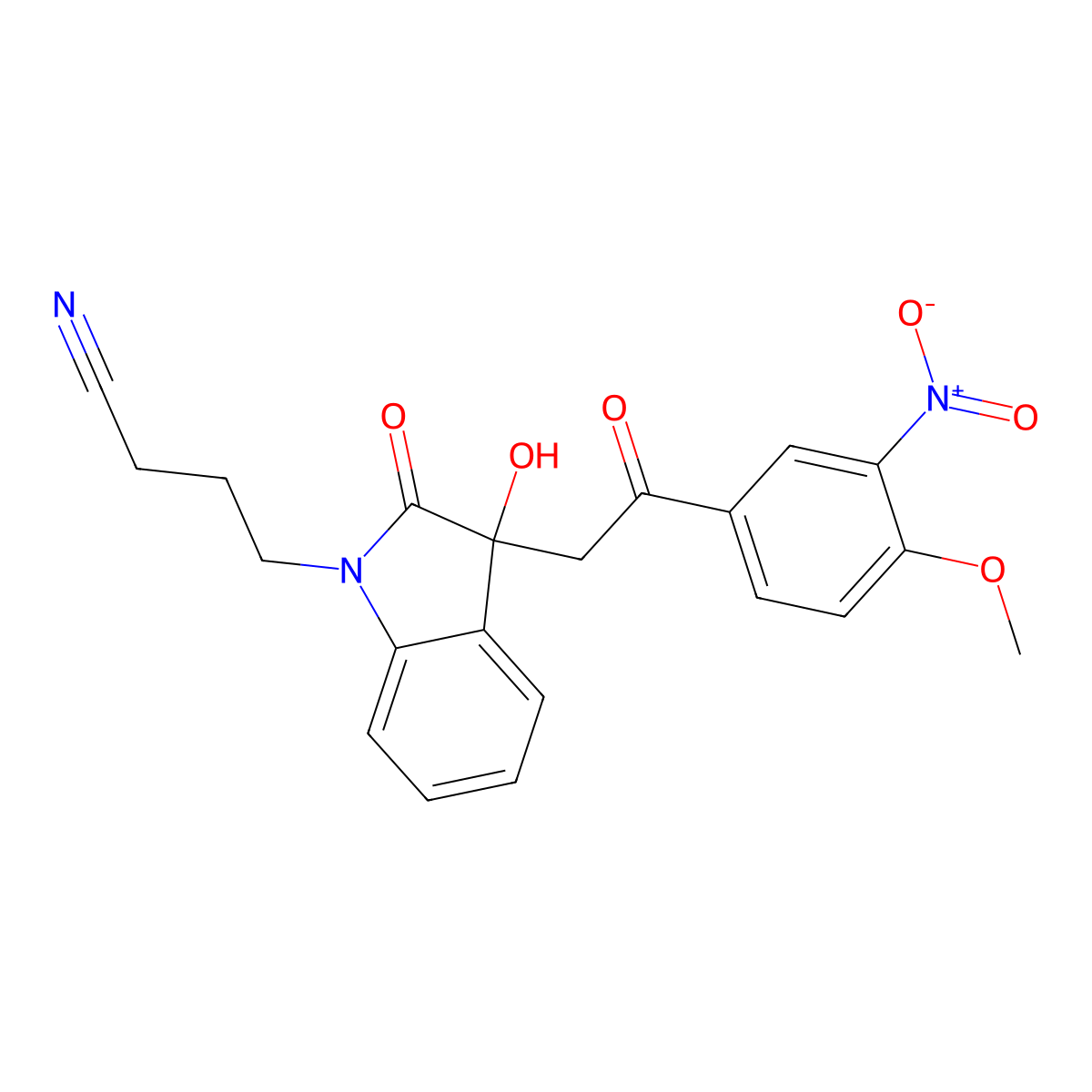 4-{3-hydroxy-3-[2-(4-methoxy-3-nitrophenyl)-2-oxoethyl]-2-oxo-2,3-dihydro-1H-indol-1-yl}butanenitrile molecular structure, CAS 717836-37-8