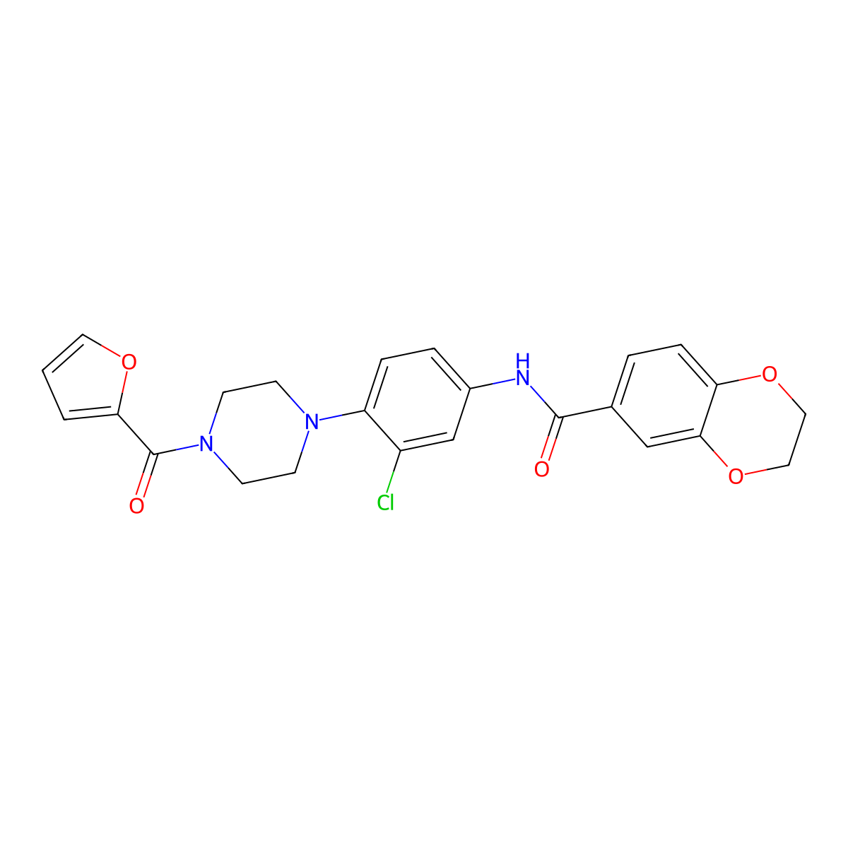 N-[3-chloro-4-[4-(furan-2-carbonyl)piperazin-1-yl]phenyl]-2,3-dihydro-1,4-benzodioxine-6-carboxamide molecular structure, CAS 717837-12-2
