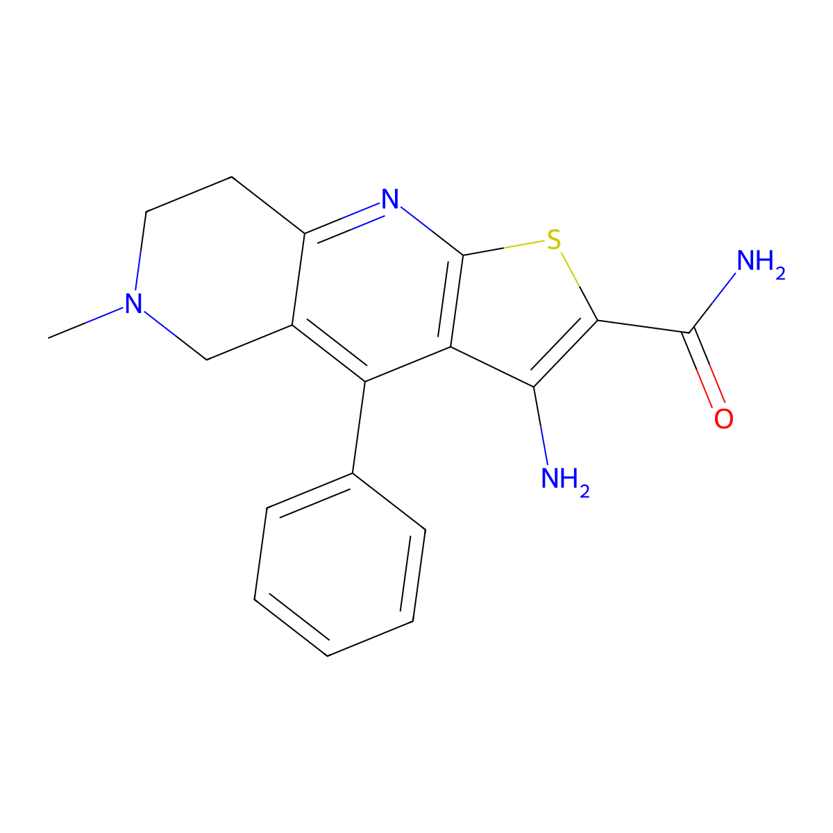3-Amino-6-methyl-4-phenyl-5,6,7,8-tetrahydrothieno[2,3-b][1,6]naphthyridine-2-carboxamide molecular structure, CAS 717842-16-5