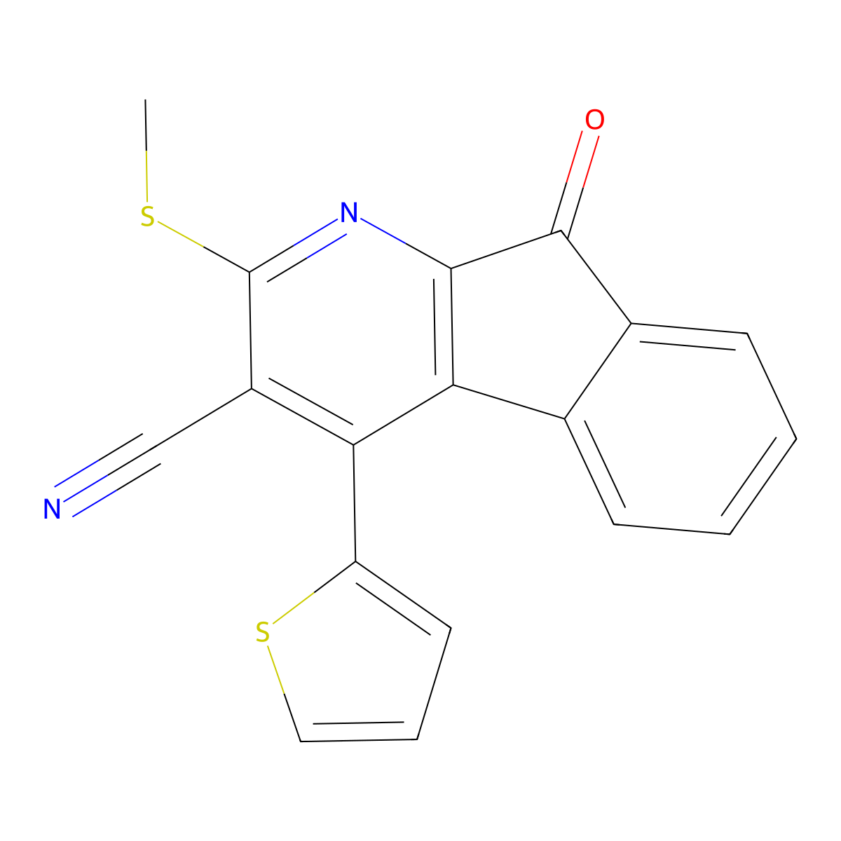 2-Methylsulfanyl-9-oxo-4-thiophen-2-ylindeno[2,1-b]pyridine-3-carbonitrile molecular structure, CAS 717843-65-7