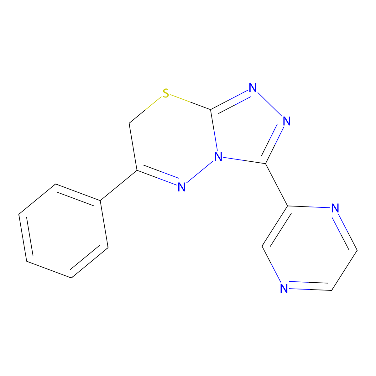 6-phenyl-3-(pyrazin-2-yl)-7H-[1,2,4]triazolo[3,4-b][1,3,4]thiadiazine molecular structure, CAS 717851-03-1