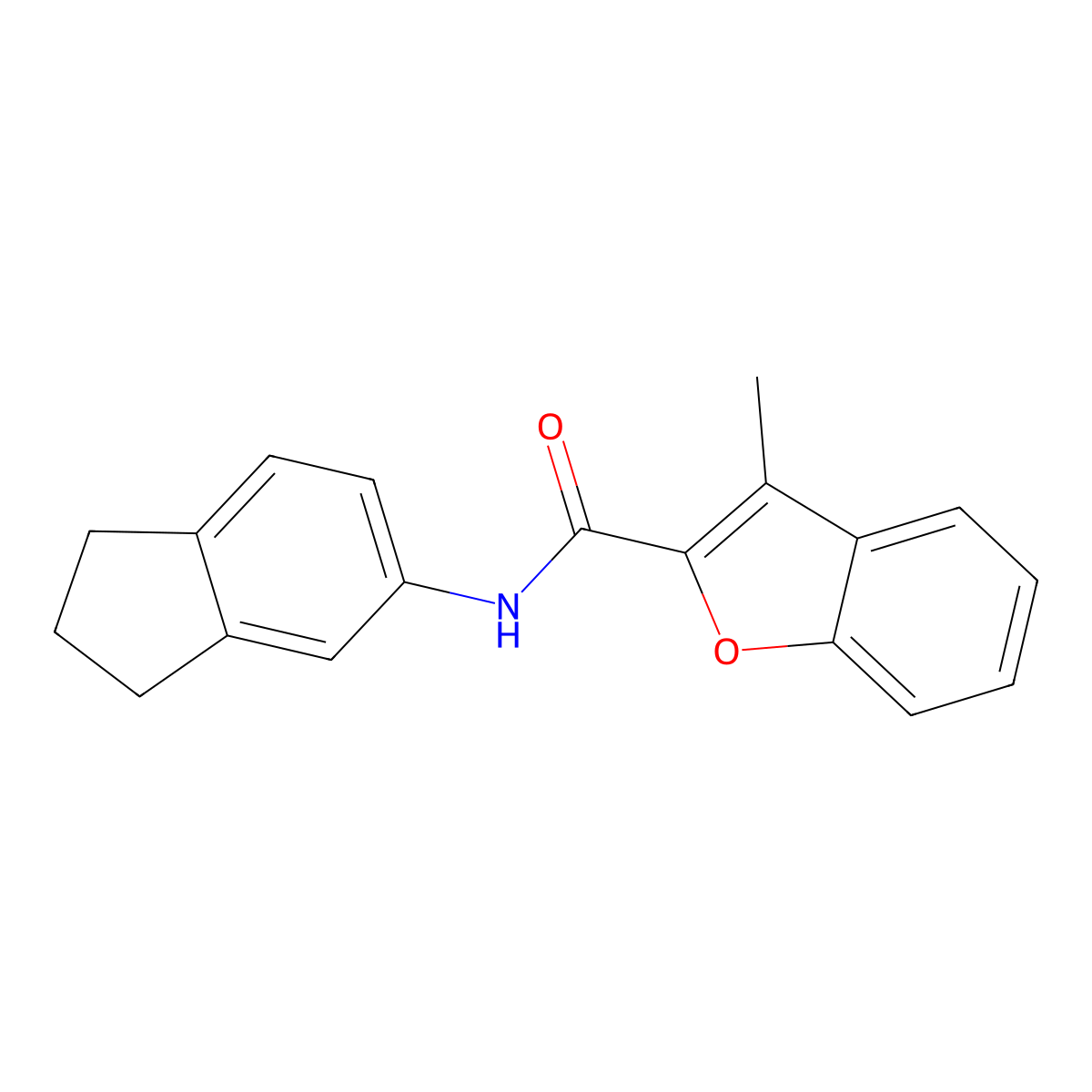 N-(2,3-dihydro-1H-inden-5-yl)-3-methyl-1-benzofuran-2-carboxamide molecular structure, CAS 717854-68-7