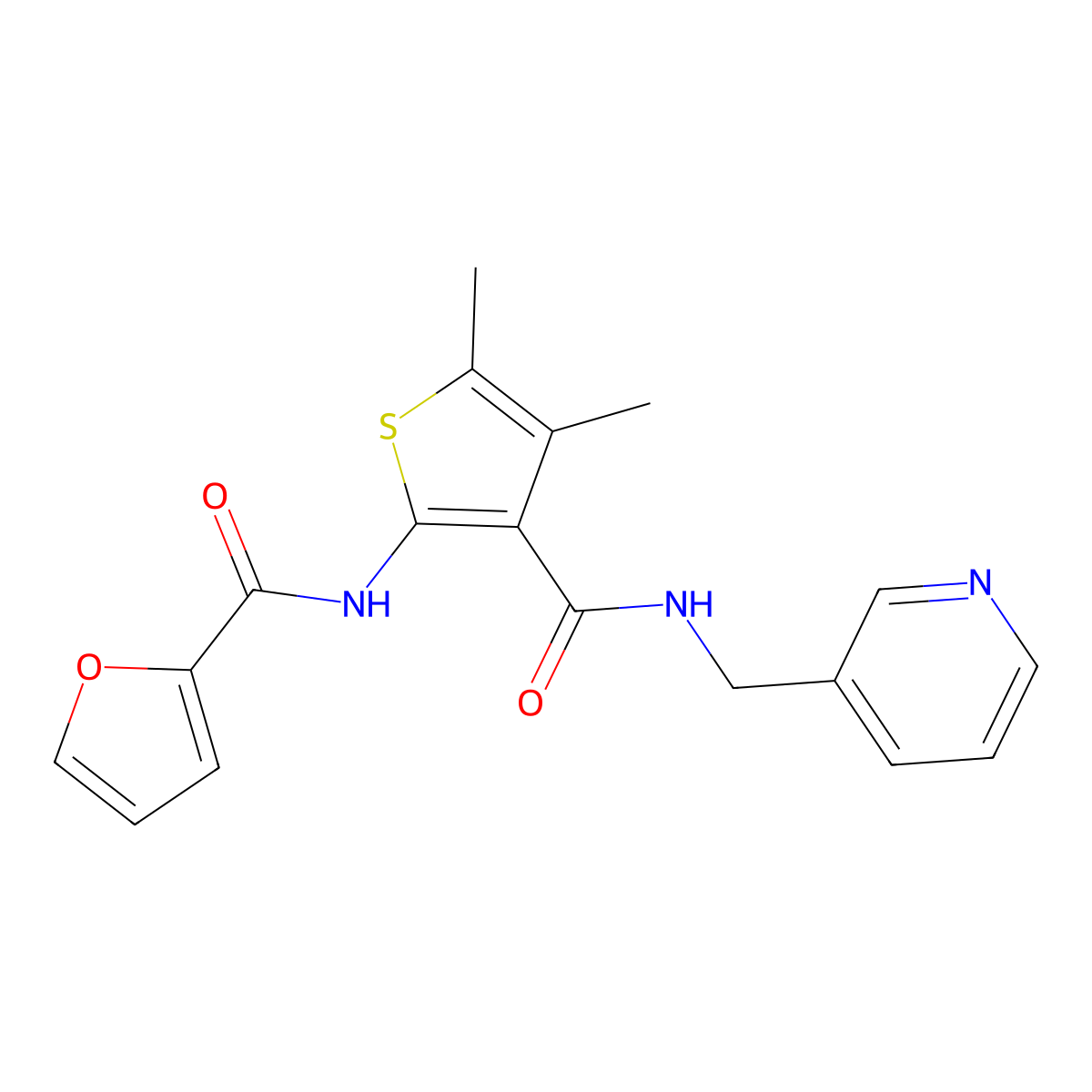 N-[4,5-dimethyl-3-(pyridin-3-ylmethylcarbamoyl)thiophen-2-yl]furan-2-carboxamide molecular structure, CAS 717855-34-0