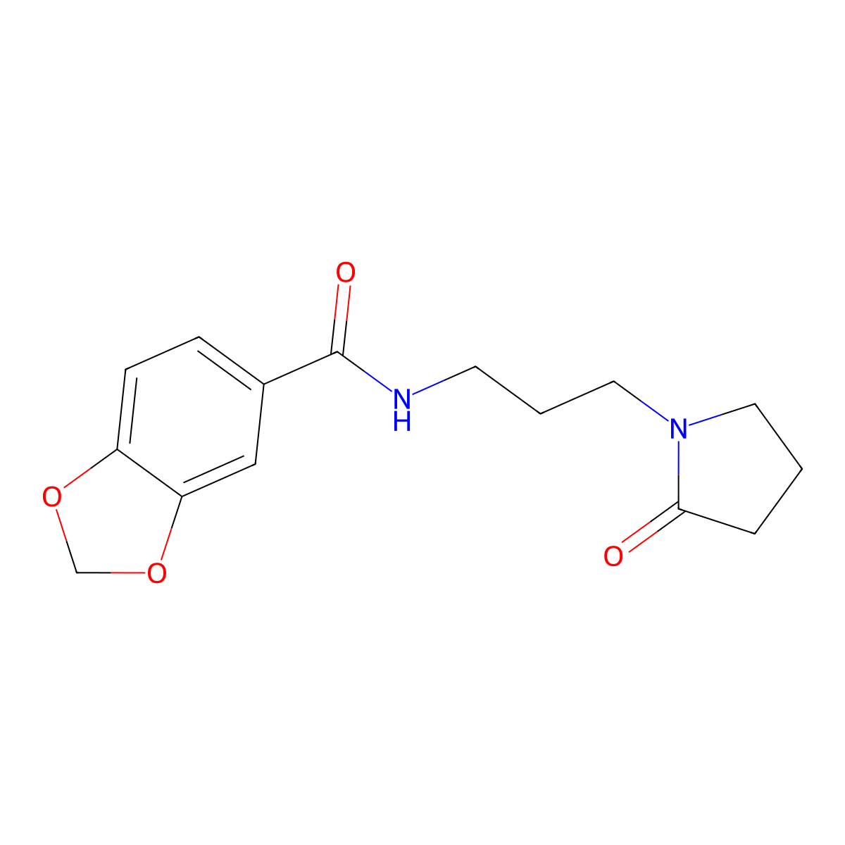 N-[3-(2-oxopyrrolidin-1-yl)propyl]-1,3-benzodioxole-5-carboxamide molecular structure, CAS 717856-73-0