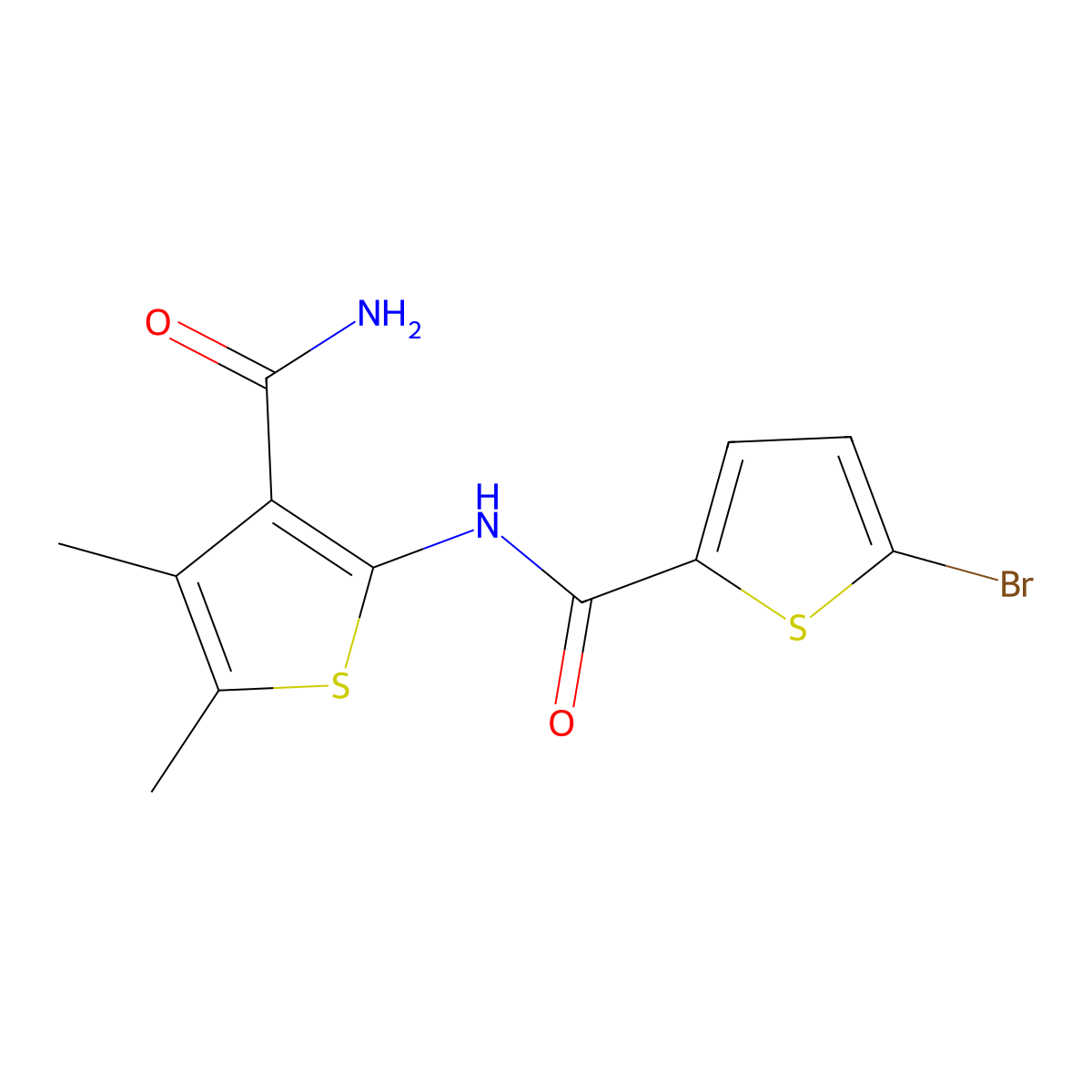 5-bromo-N-(3-carbamoyl-4,5-dimethylthiophen-2-yl)thiophene-2-carboxamide molecular structure, CAS 717856-81-0