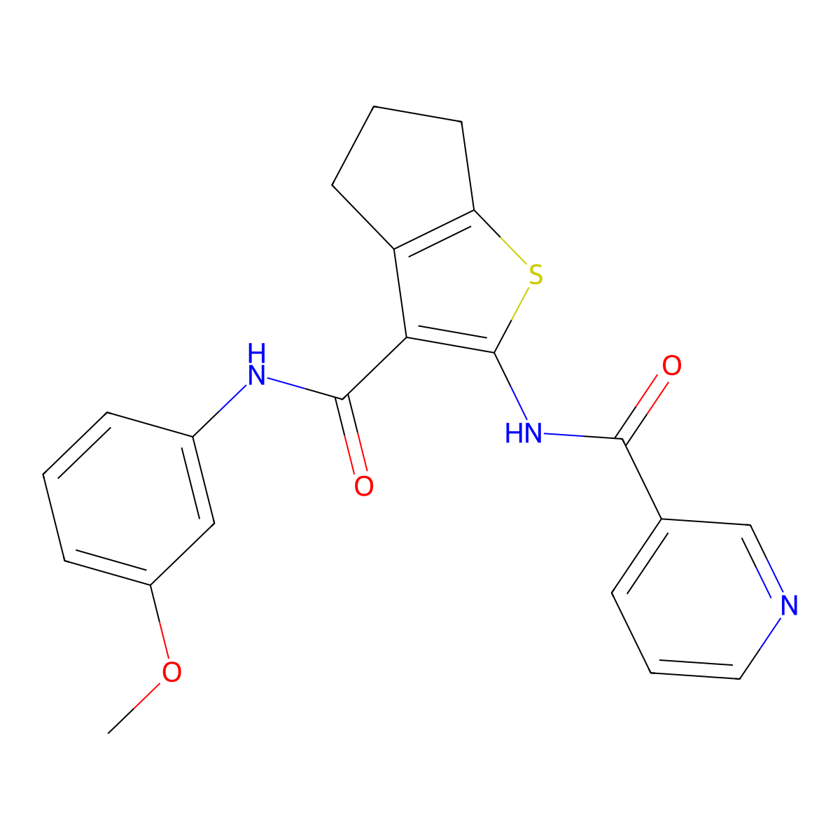 N-[3-[(3-methoxyphenyl)carbamoyl]-5,6-dihydro-4H-cyclopenta[b]thiophen-2-yl]pyridine-3-carboxamide molecular structure, CAS 717857-29-9
