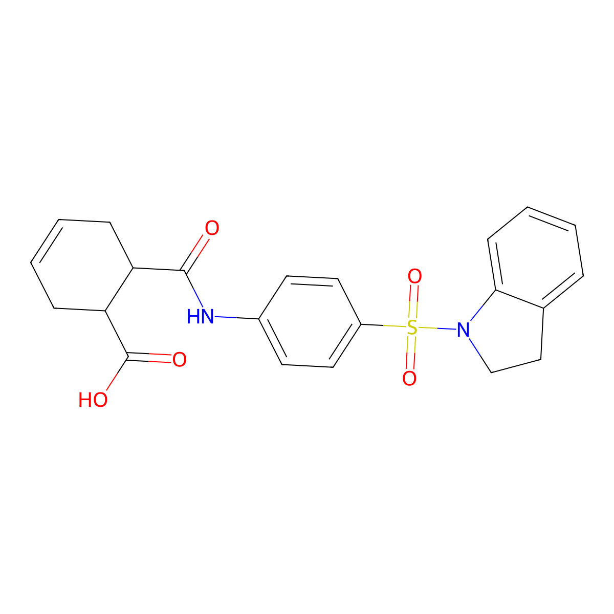 6-{[4-(2,3-dihydro-1H-indol-1-ylsulfonyl)phenyl]carbamoyl}cyclohex-3-ene-1-carboxylic acid molecular structure, CAS 717857-38-0