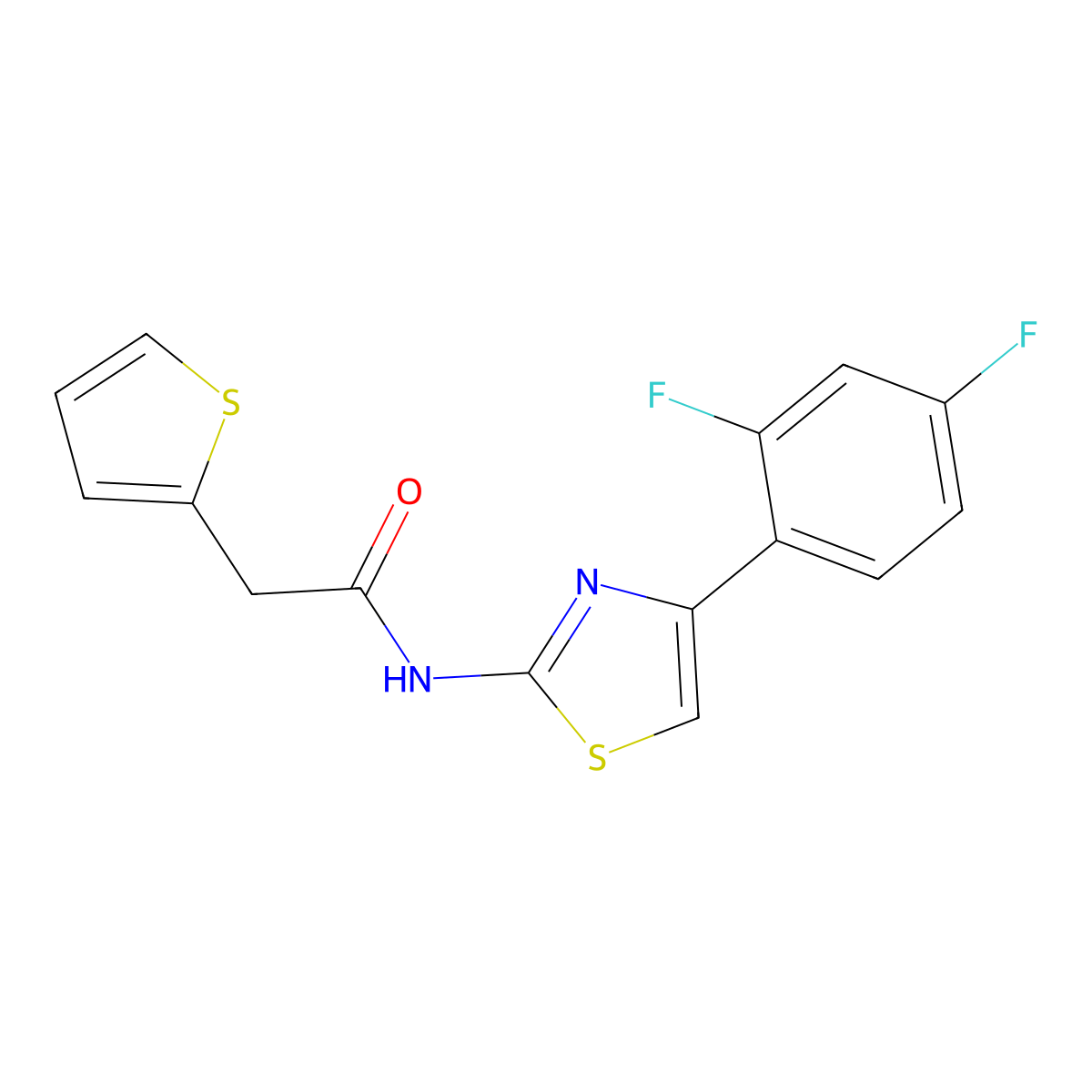 N-[4-(2,4-difluorophenyl)-1,3-thiazol-2-yl]-2-(2-thienyl)acetamide molecular structure, CAS 717857-44-8