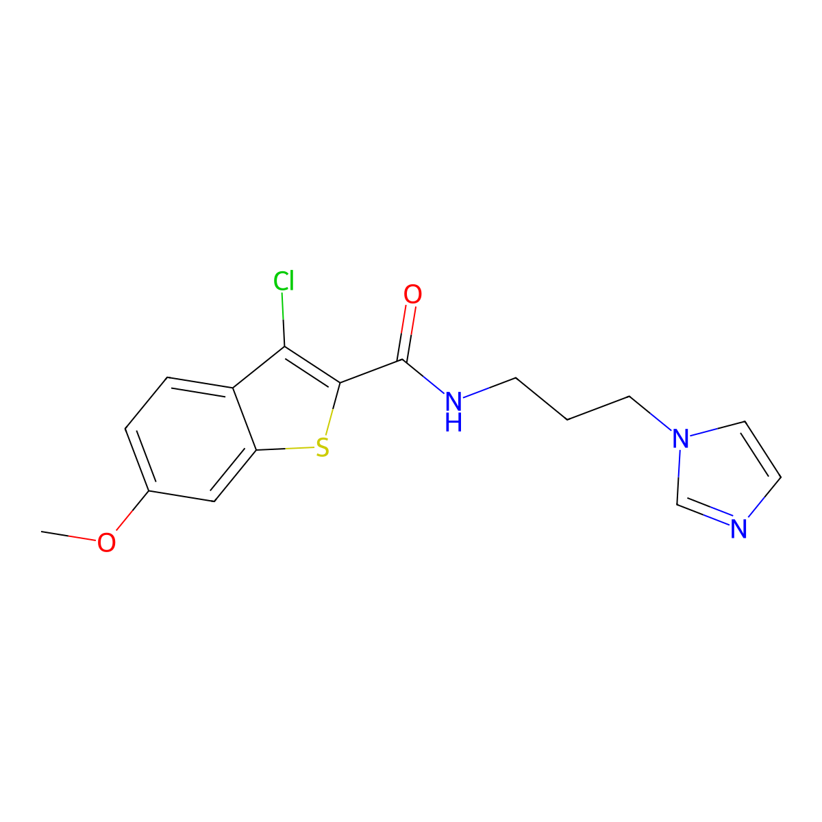 3-chloro-N-[3-(1H-imidazol-1-yl)propyl]-6-methoxy-1-benzothiophene-2-carboxamide molecular structure, CAS 717857-50-6