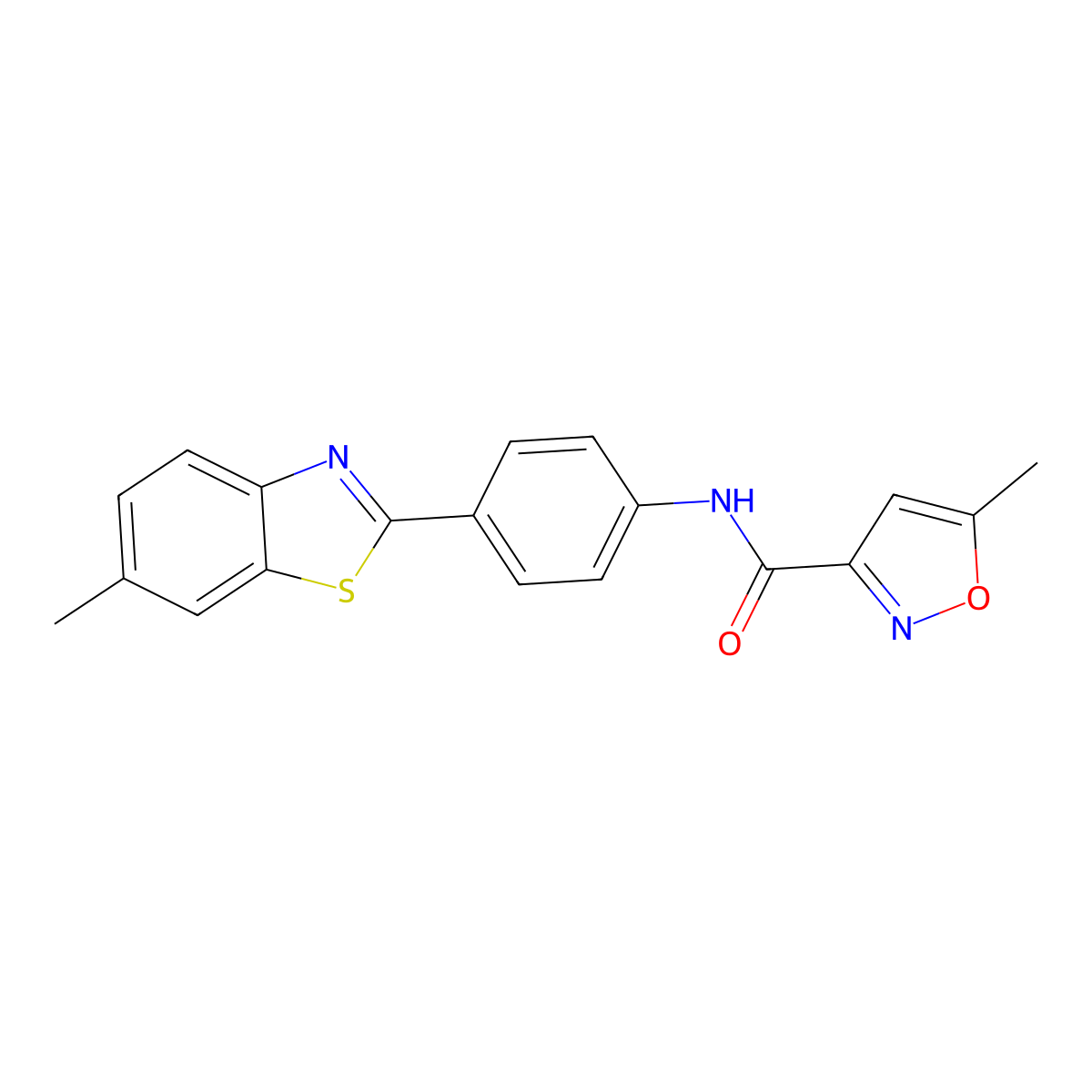 5-methyl-N-[4-(6-methyl-1,3-benzothiazol-2-yl)phenyl]-1,2-oxazole-3-carboxamide molecular structure, CAS 717857-80-2