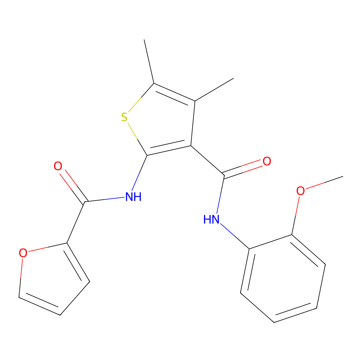 N-[3-[(2-methoxyphenyl)carbamoyl]-4,5-dimethylthiophen-2-yl]furan-2-carboxamide molecular structure, CAS 717857-93-7