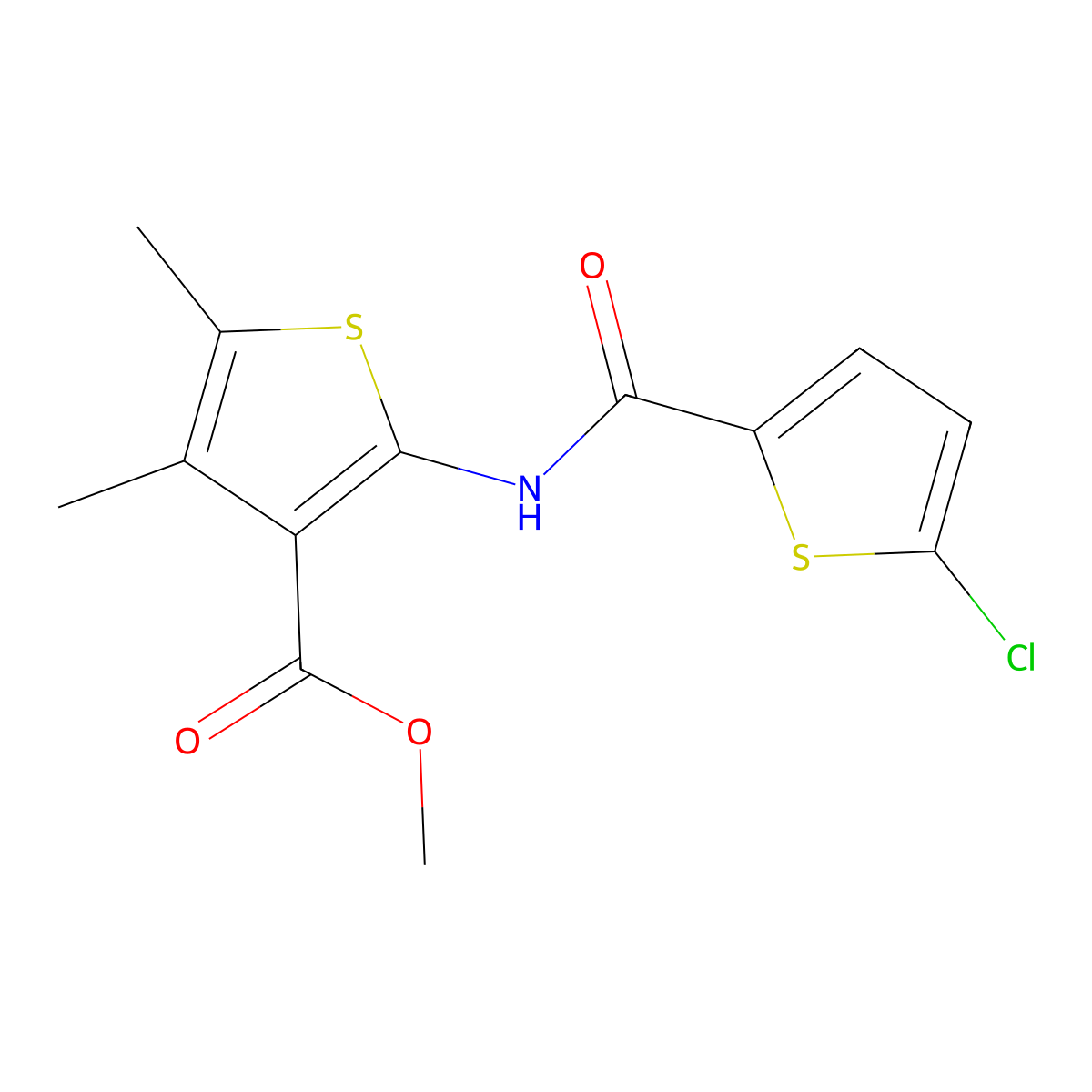 Methyl 2-(5-chlorothiophene-2-carboxamido)-4,5-dimethylthiophene-3-carboxylate molecular structure, CAS 717857-94-8