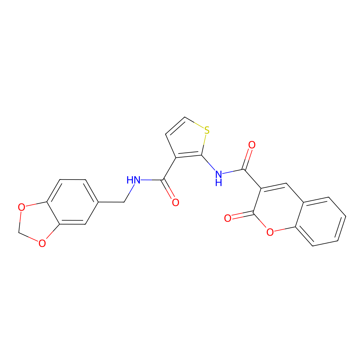 N-[3-(1,3-benzodioxol-5-ylmethylcarbamoyl)thiophen-2-yl]-2-oxochromene-3-carboxamide molecular structure, CAS 717858-04-3