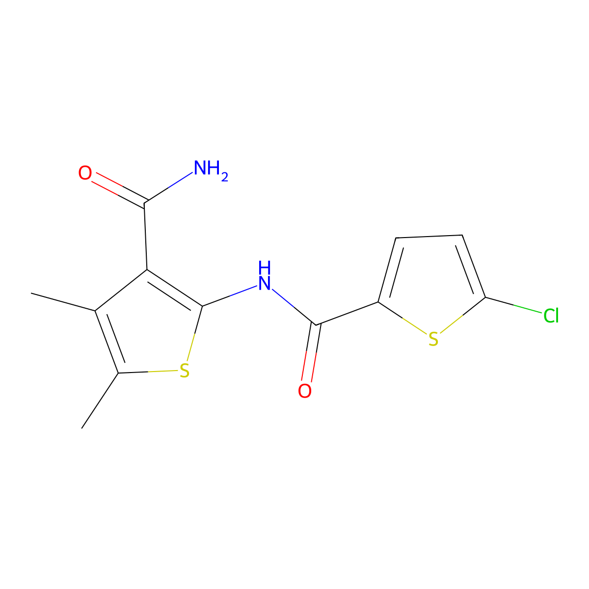 2-[(5-Chlorothiophene-2-carbonyl)amino]-4,5-dimethylthiophene-3-carboxamide molecular structure, CAS 717858-14-5
