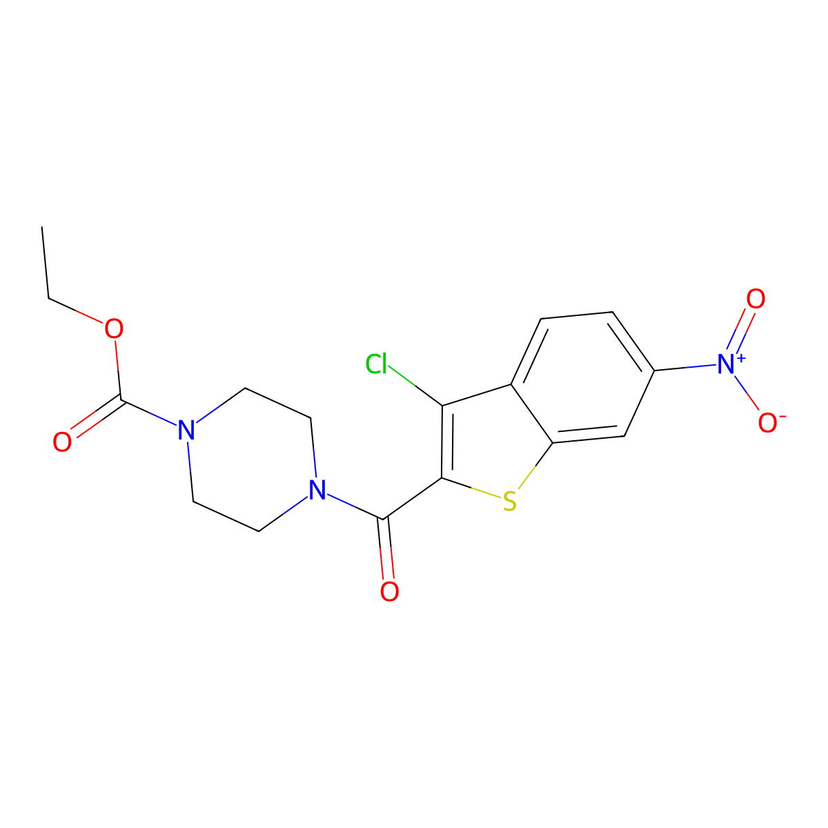 Ethyl 4-[(3-chloro-6-nitrobenzo[b]thiophen-2-yl)carbonyl]piperazinecarboxylate molecular structure, CAS 717859-17-1