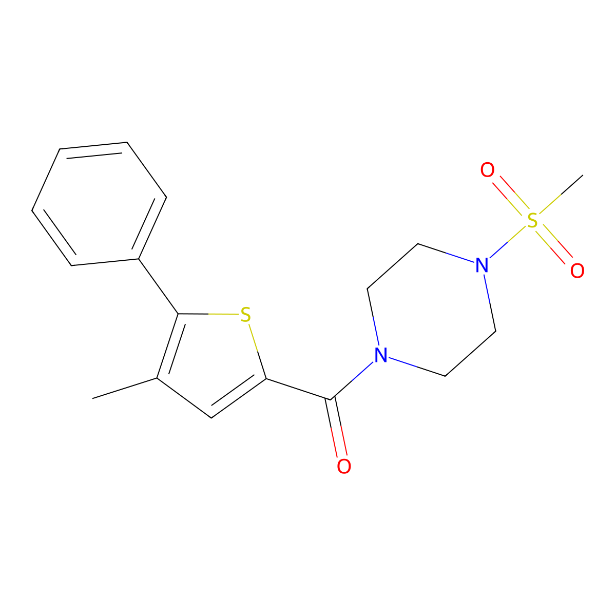 (4-Methyl-5-phenylthiophen-2-yl)-(4-methylsulfonylpiperazin-1-yl)methanone molecular structure, CAS 717859-33-1