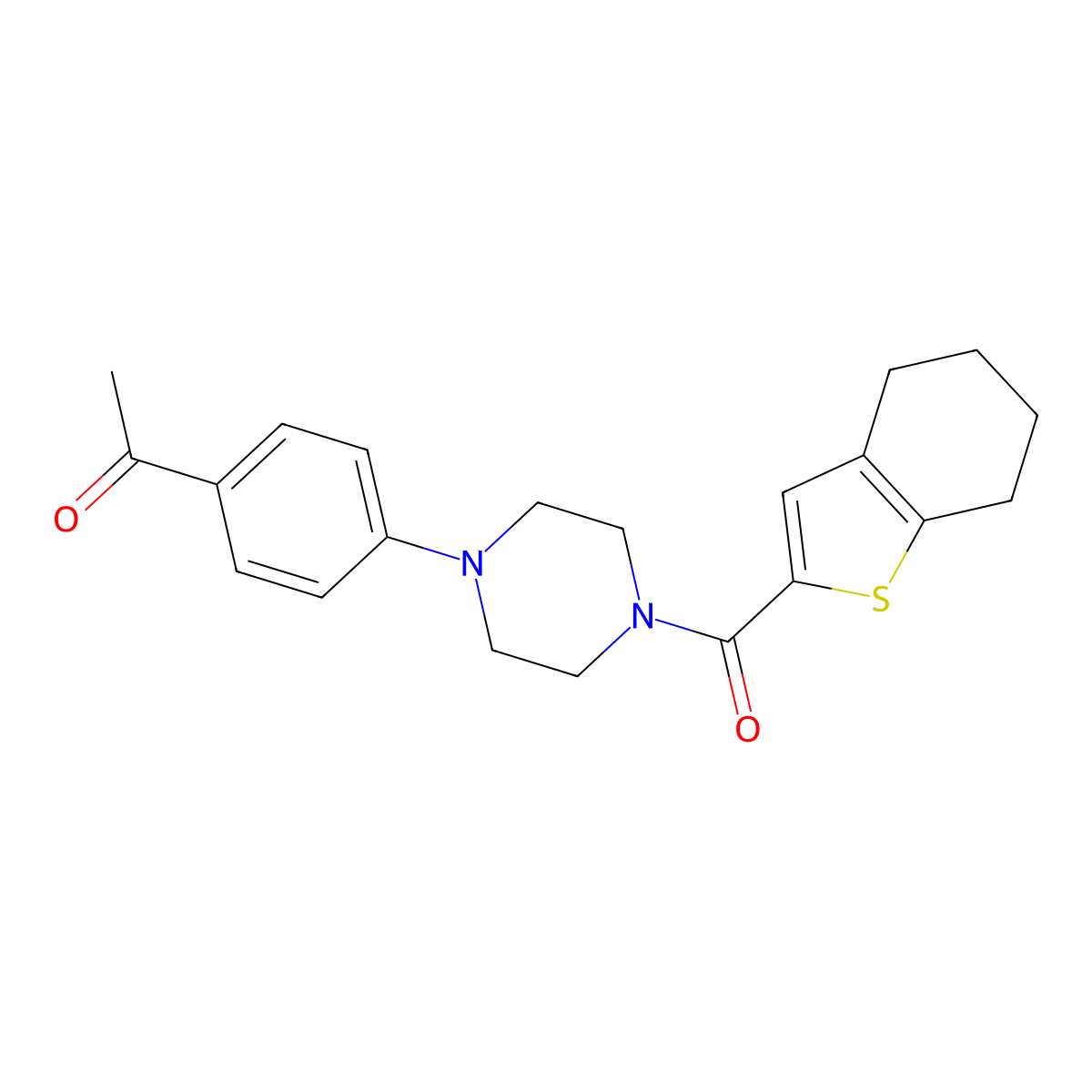 1-{4-[4-(4,5,6,7-Tetrahydro-1-benzothiophene-2-carbonyl)piperazin-1-yl]phenyl}ethan-1-one molecular structure, CAS 717859-38-6