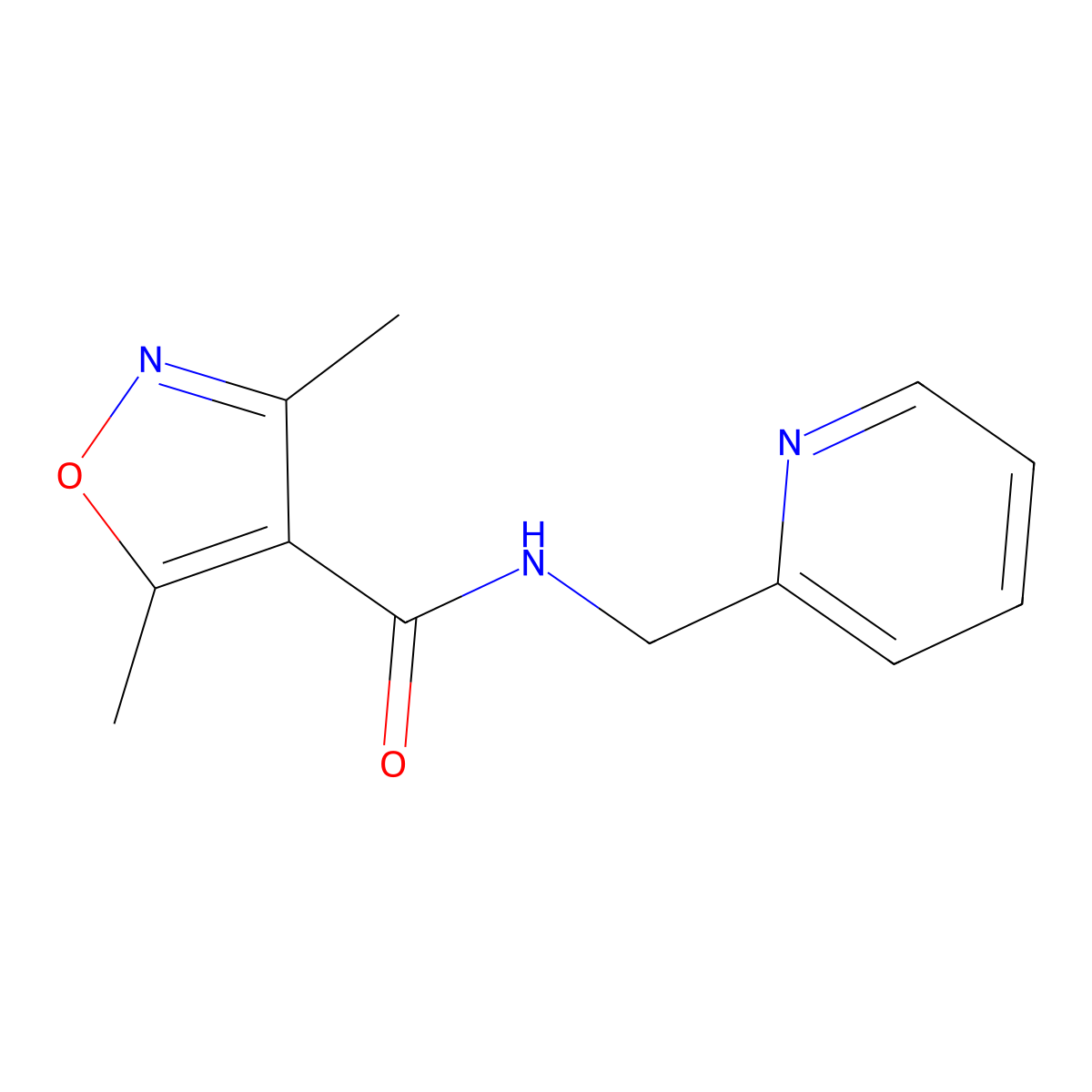 3,5-dimethyl-N-(pyridin-2-ylmethyl)-1,2-oxazole-4-carboxamide molecular structure, CAS 717859-62-6