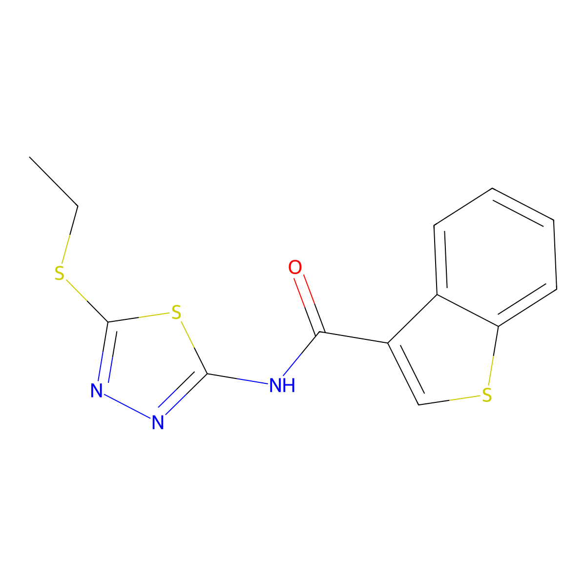N-[5-(ethylsulfanyl)-1,3,4-thiadiazol-2-yl]-1-benzothiophene-3-carboxamide molecular structure, CAS 717859-77-3