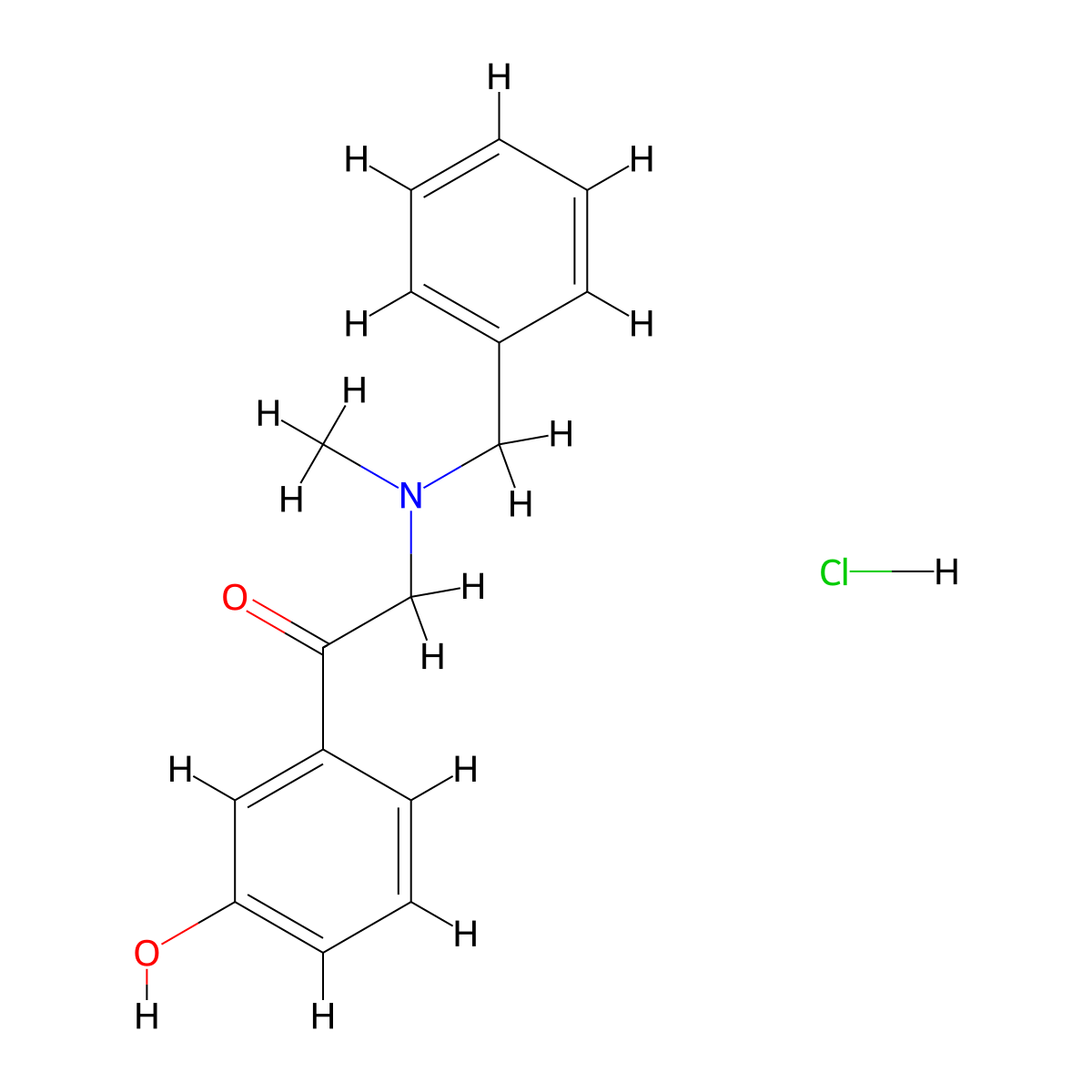 Ethanone, 1-(3-hydroxyphenyl)-2-(methyl(phenylmethyl)amino)-, hydrochloride (1:1) molecular structure, CAS 71786-67-9