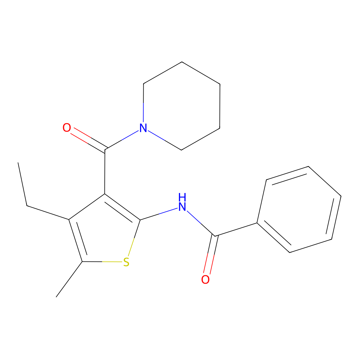 N-[4-ethyl-5-methyl-3-(piperidine-1-carbonyl)thiophen-2-yl]benzamide molecular structure, CAS 717860-03-2