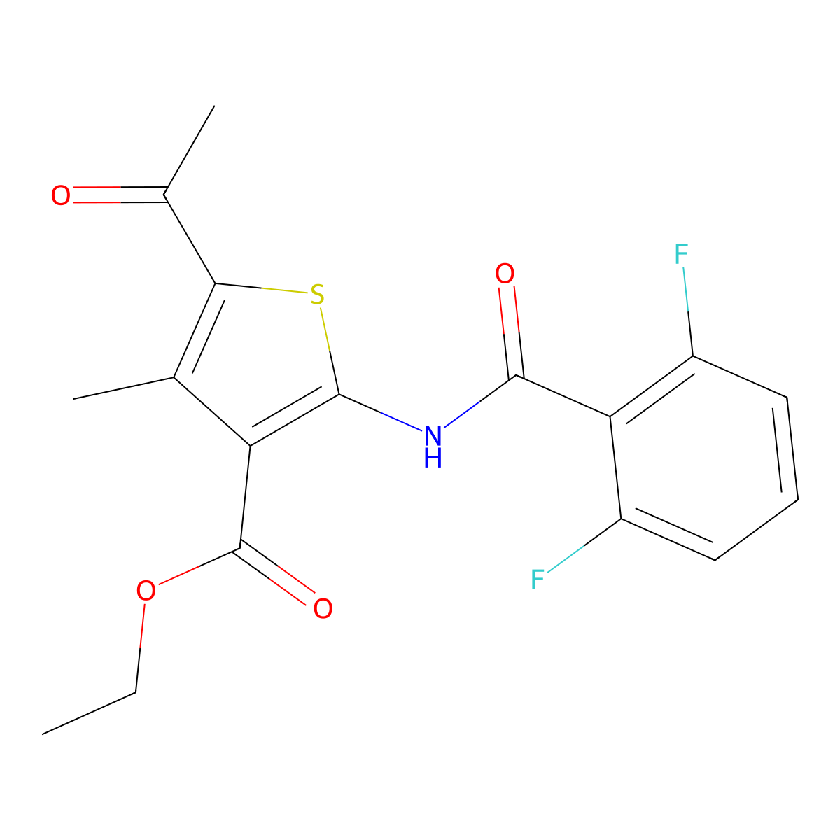 Ethyl 5-acetyl-2-{[(2,6-difluorophenyl)carbonyl]amino}-4-methylthiophene-3-carboxylate molecular structure, CAS 717860-38-3