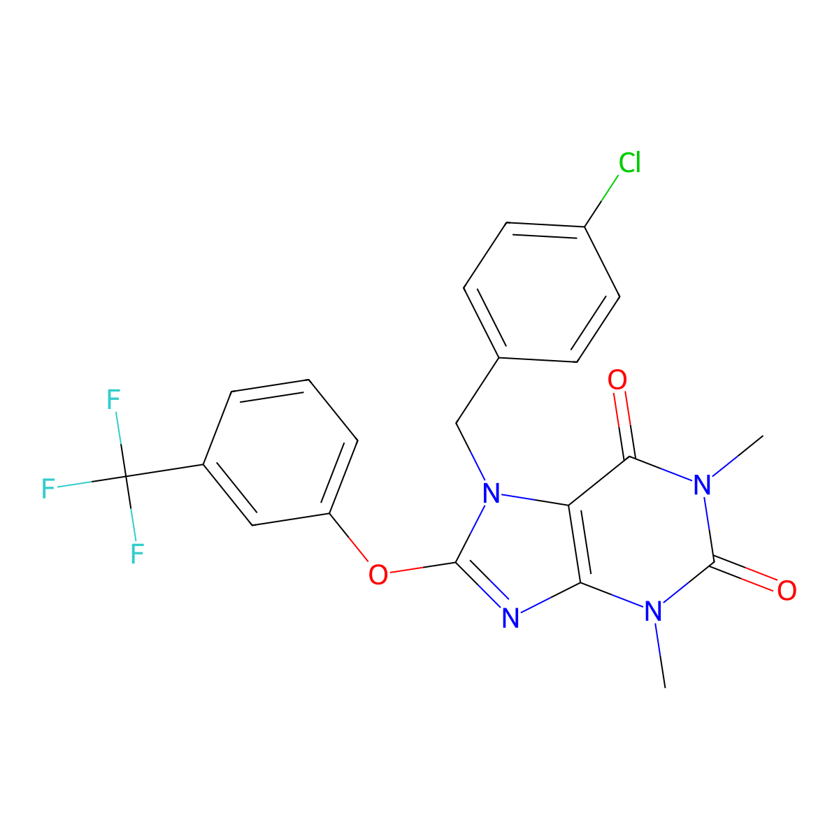 7-[(4-Chlorophenyl)methyl]-1,3-dimethyl-8-[3-(trifluoromethyl)phenoxy]purine-2,6-dione molecular structure, CAS 717860-65-6