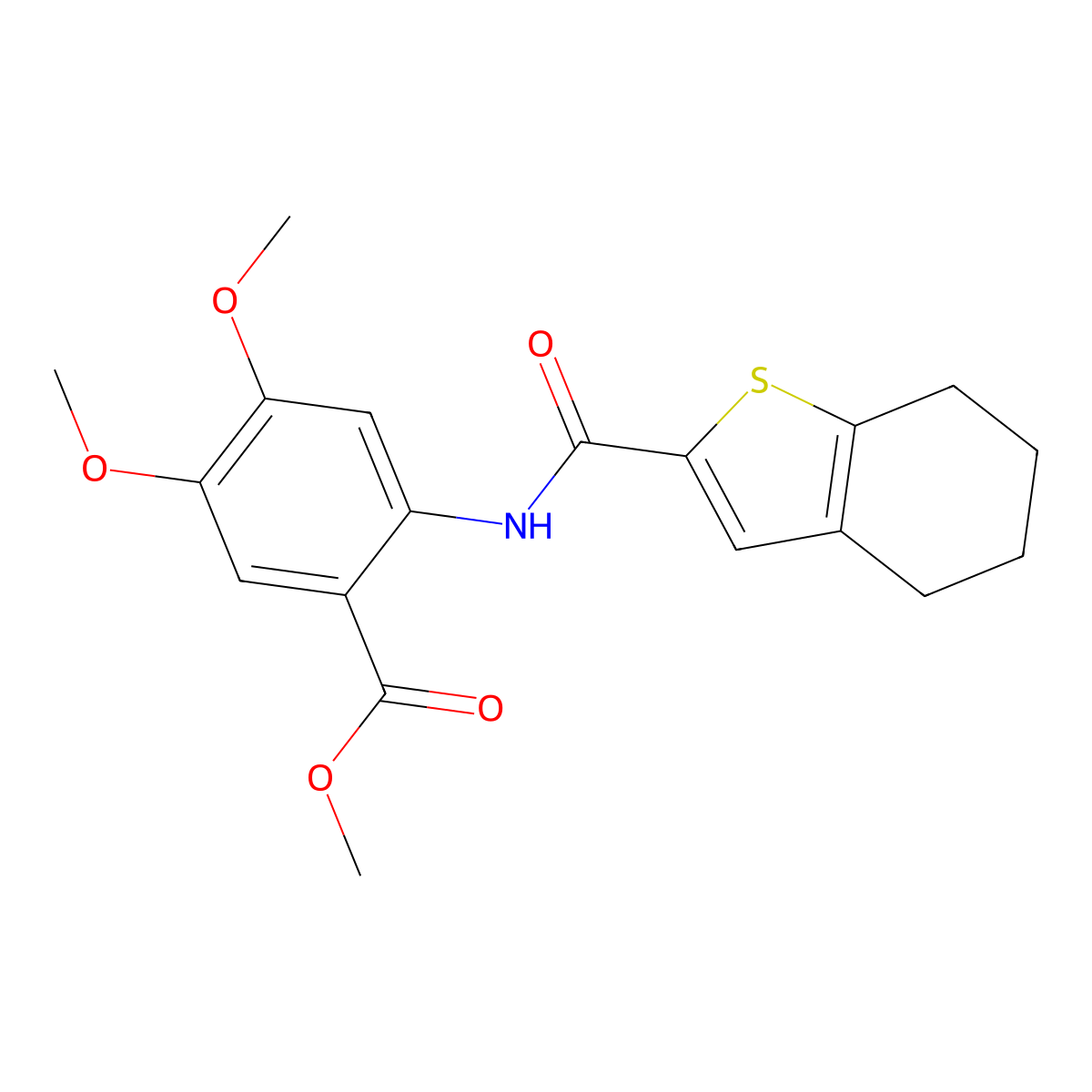 Methyl 4,5-dimethoxy-2-[(4,5,6,7-tetrahydro-1-benzothiophen-2-ylcarbonyl)amino]benzoate molecular structure, CAS 717860-72-5