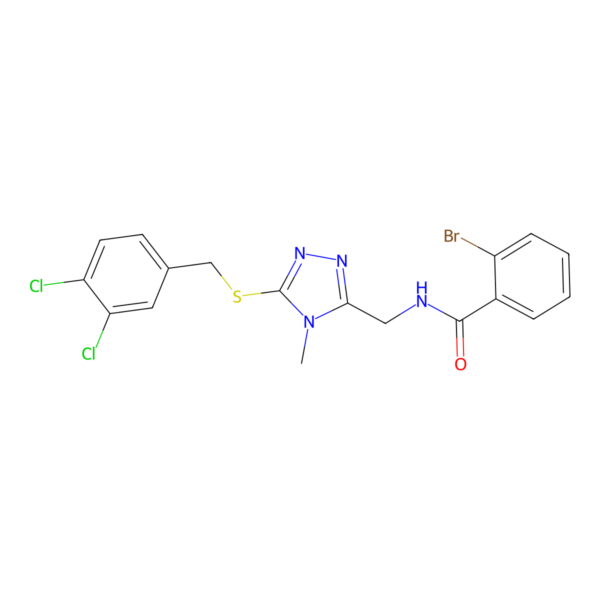 2-bromo-N-[[5-[(3,4-dichlorophenyl)methylsulfanyl]-4-methyl-1,2,4-triazol-3-yl]methyl]benzamide molecular structure, CAS 717860-77-0