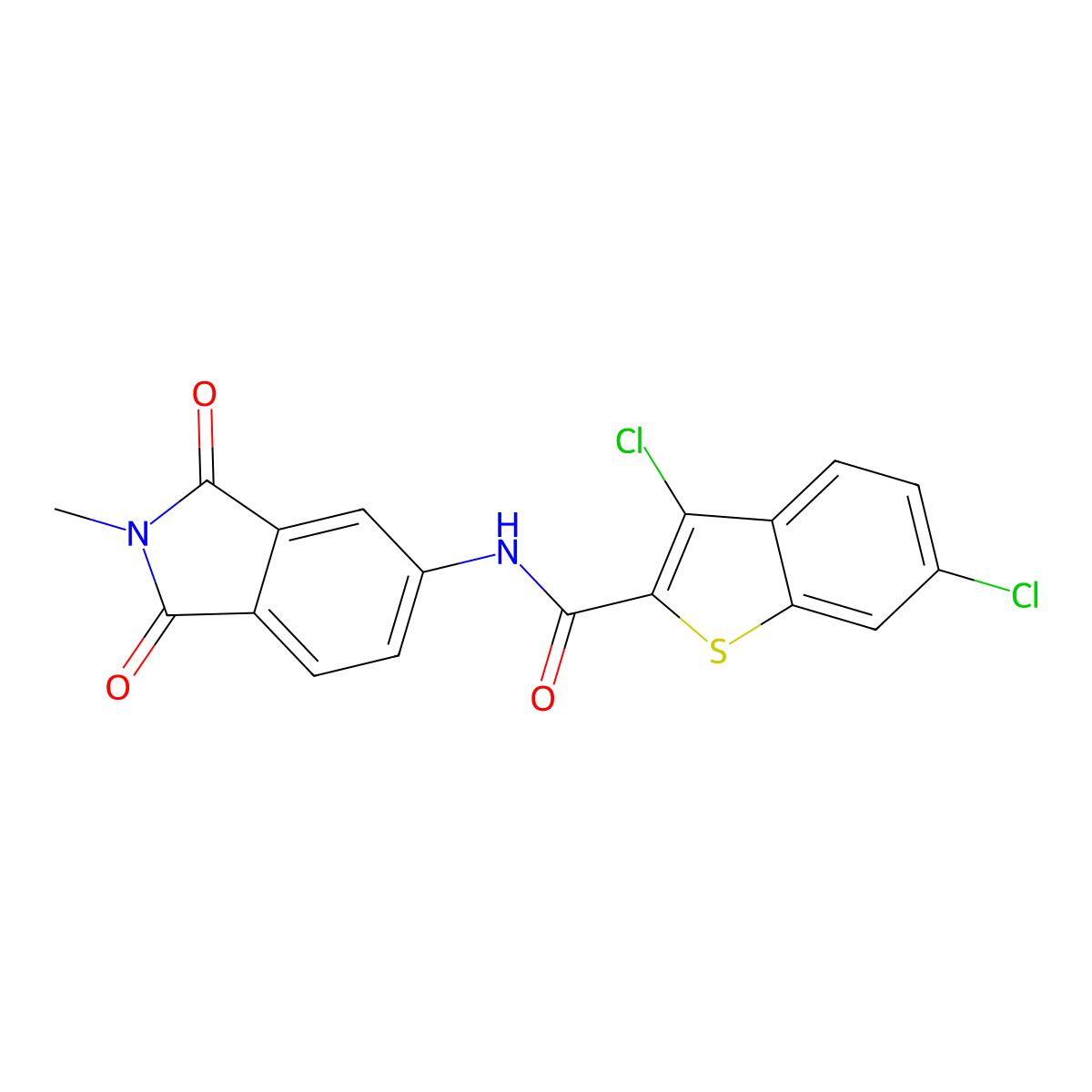 3,6-dichloro-N-(2-methyl-1,3-dioxoisoindol-5-yl)-1-benzothiophene-2-carboxamide molecular structure, CAS 717861-10-4
