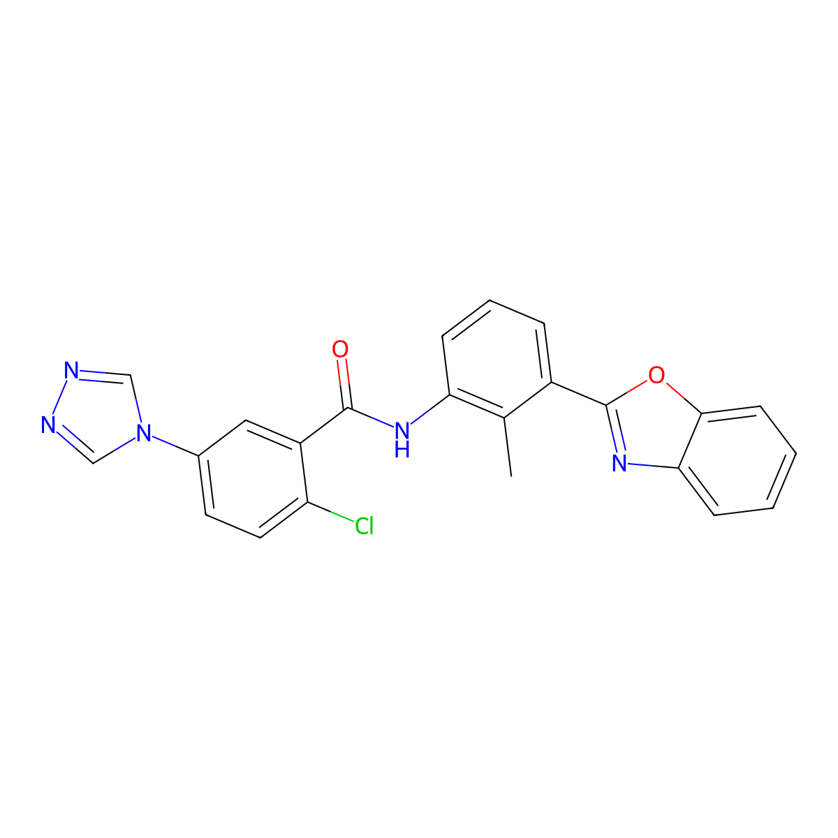 N-[3-(1,3-benzoxazol-2-yl)-2-methylphenyl]-2-chloro-5-(1,2,4-triazol-4-yl)benzamide molecular structure, CAS 717861-34-2