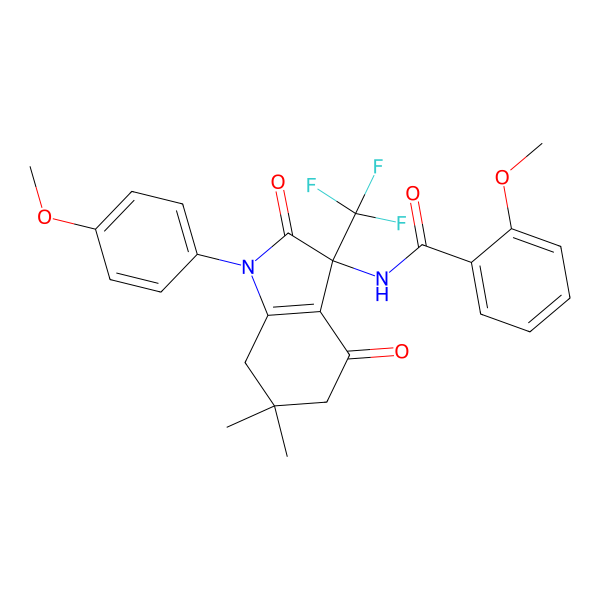2-methoxy-N-[1-(4-methoxyphenyl)-6,6-dimethyl-2,4-dioxo-3-(trifluoromethyl)-5,7-dihydroindol-3-yl]benzamide molecular structure, CAS 717861-49-9