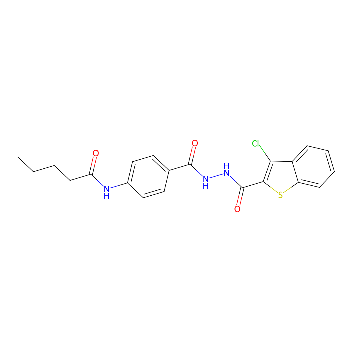 N-[4-[[(3-chloro-1-benzothiophene-2-carbonyl)amino]carbamoyl]phenyl]pentanamide molecular structure, CAS 717861-64-8