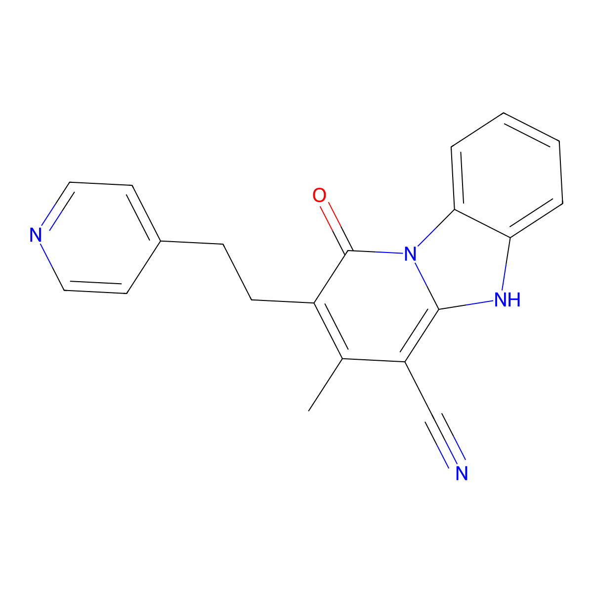 3-Methyl-1-oxo-2-(2-(pyridin-4-yl)ethyl)-1,5-dihydrobenzo[4,5]imidazo[1,2-a]pyridine-4-carbonitrile molecular structure, CAS 717861-88-6