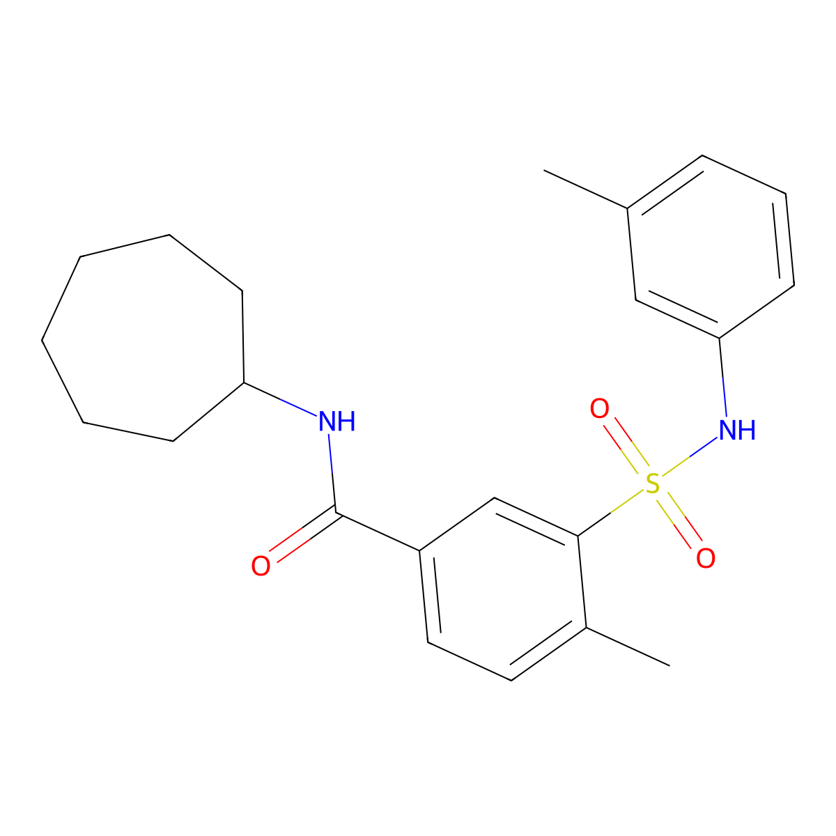 N-cycloheptyl-4-methyl-3-[(3-methylphenyl)sulfamoyl]benzamide molecular structure, CAS 717862-05-0