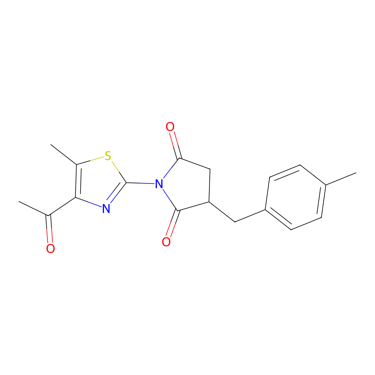 1-(4-Acetyl-5-methyl-1,3-thiazol-2-yl)-3-[(4-methylphenyl)methyl]pyrrolidine-2,5-dione molecular structure, CAS 717862-35-6