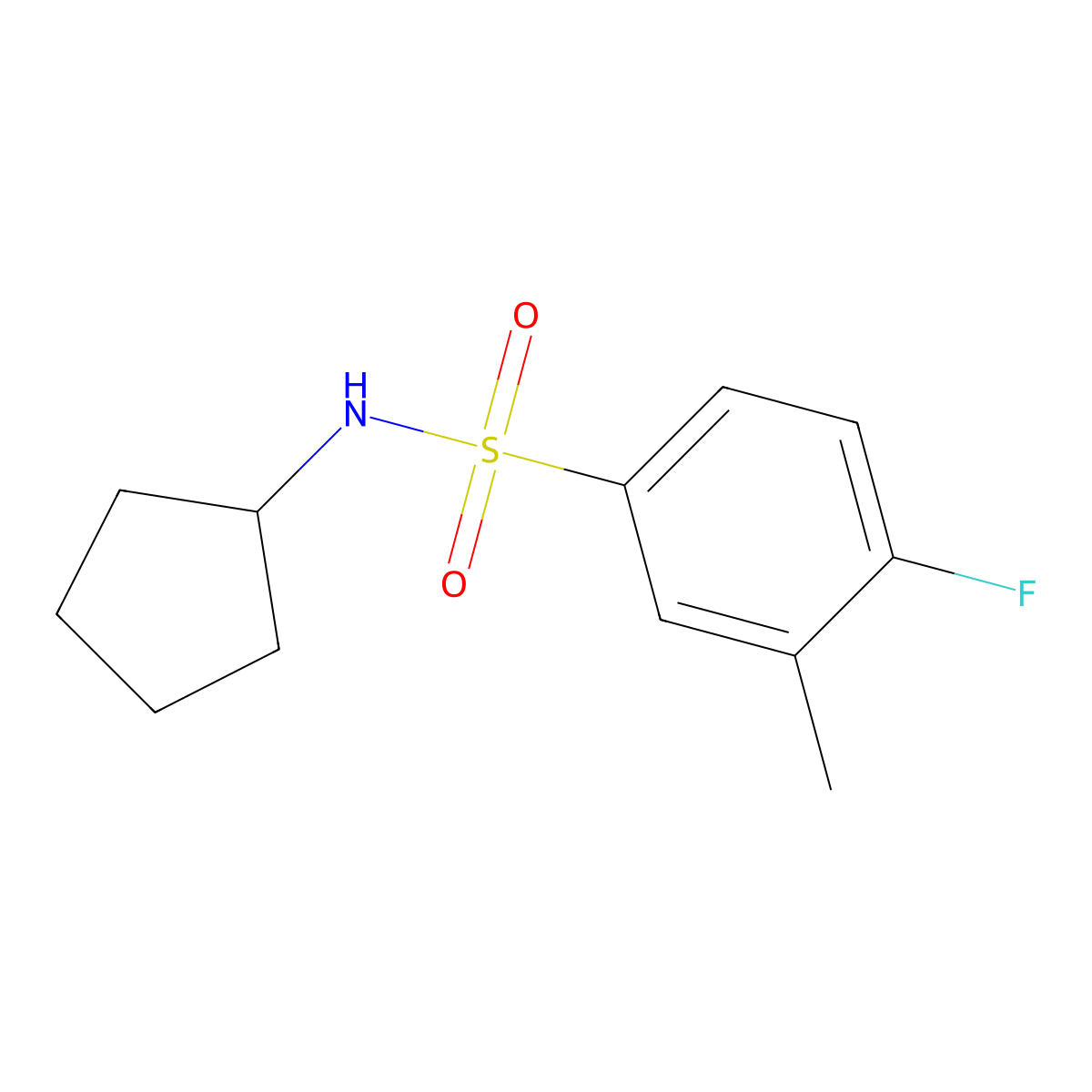 N-cyclopentyl-4-fluoro-3-methylbenzenesulfonamide molecular structure, CAS 717862-45-8