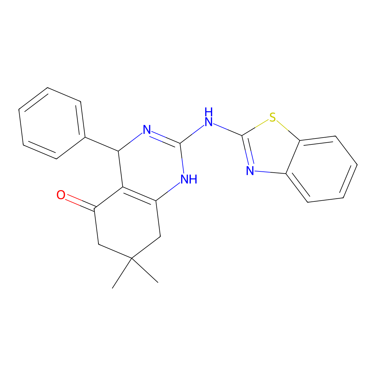 2-(1,3-benzothiazol-2-ylamino)-7,7-dimethyl-4-phenyl-4,6,7,8-tetrahydroquinazolin-5(1H)-one molecular structure, CAS 717862-74-3