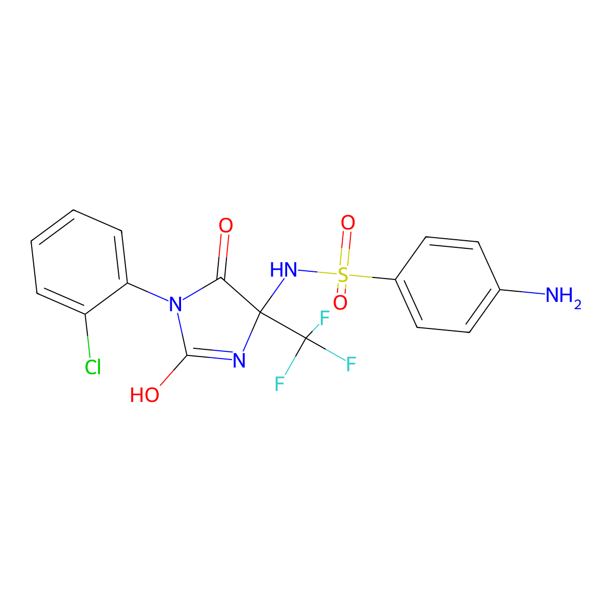 4-amino-N-[1-(2-chlorophenyl)-2,5-dioxo-4-(trifluoromethyl)imidazolidin-4-yl]benzenesulfonamide molecular structure, CAS 717862-86-7