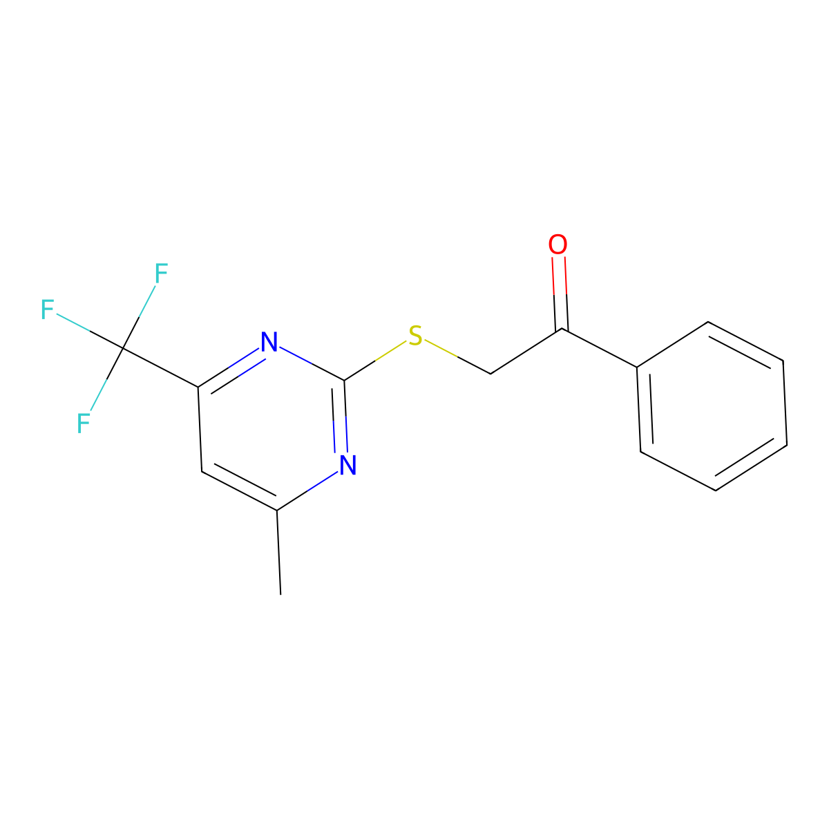 2-{[4-Methyl-6-(trifluoromethyl)pyrimidin-2-yl]sulfanyl}-1-phenylethan-1-one molecular structure, CAS 717862-97-0